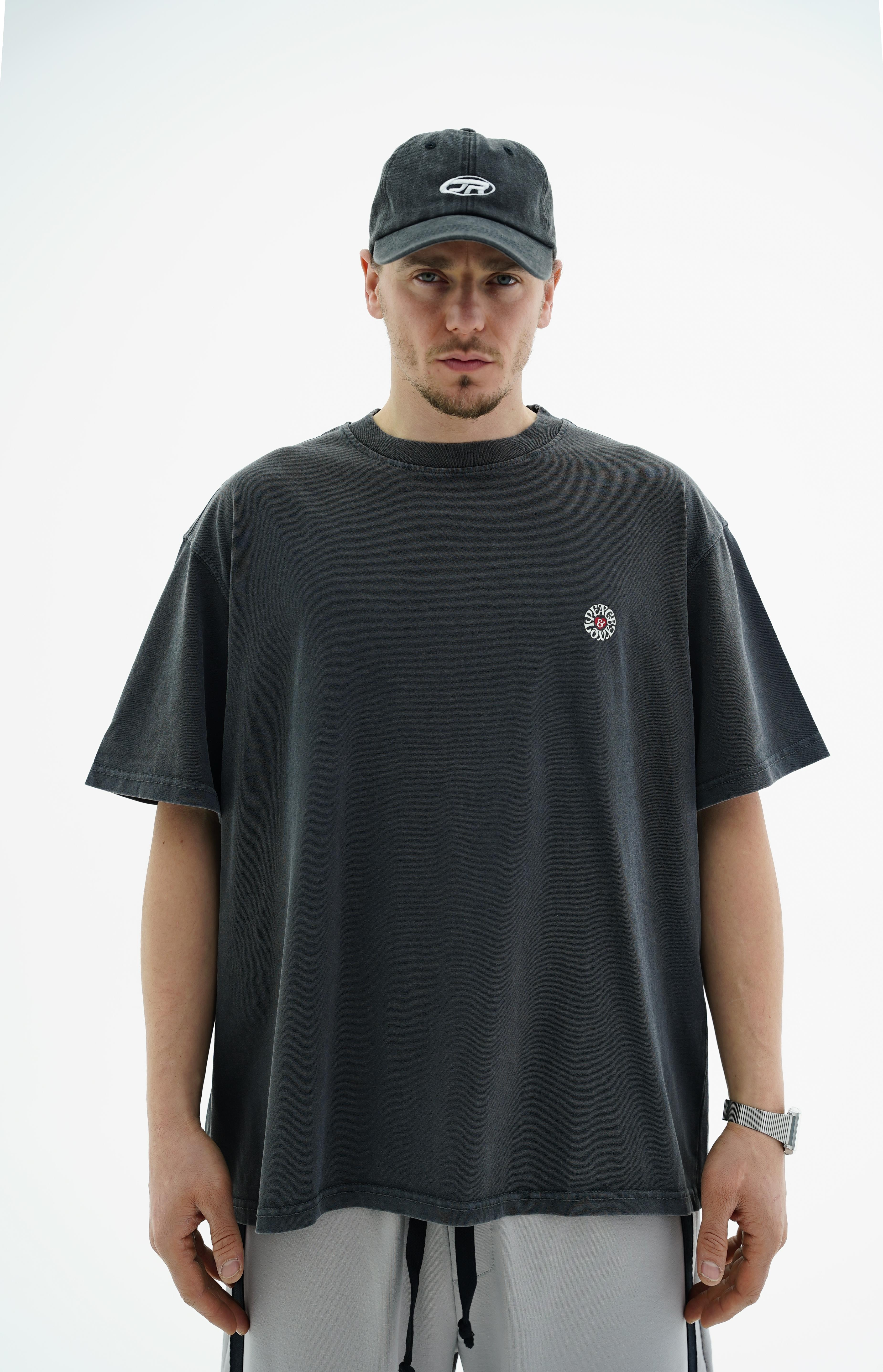 Peace Baskılı Siyah Oversize Tshirt CT01 MRT1770