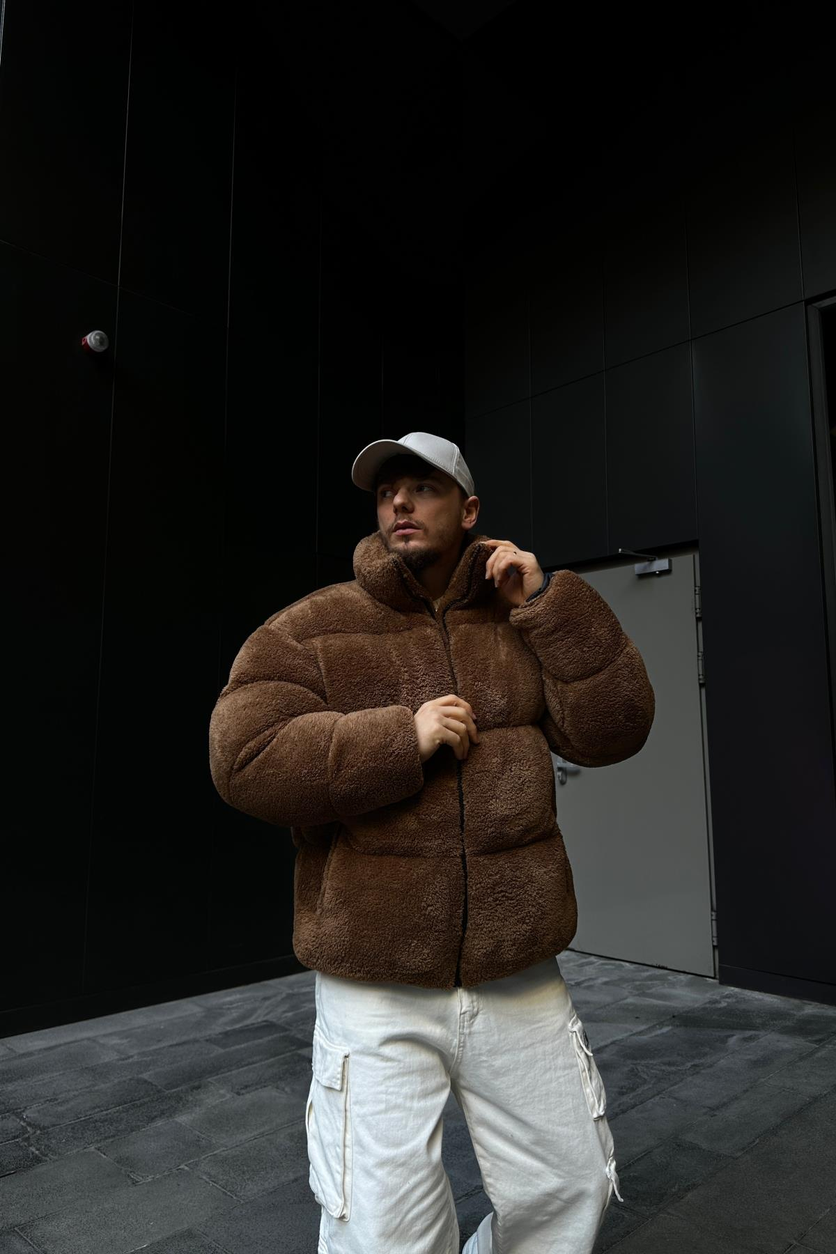 Peluş Kumaş Kahve Puffer Mont MNT128
