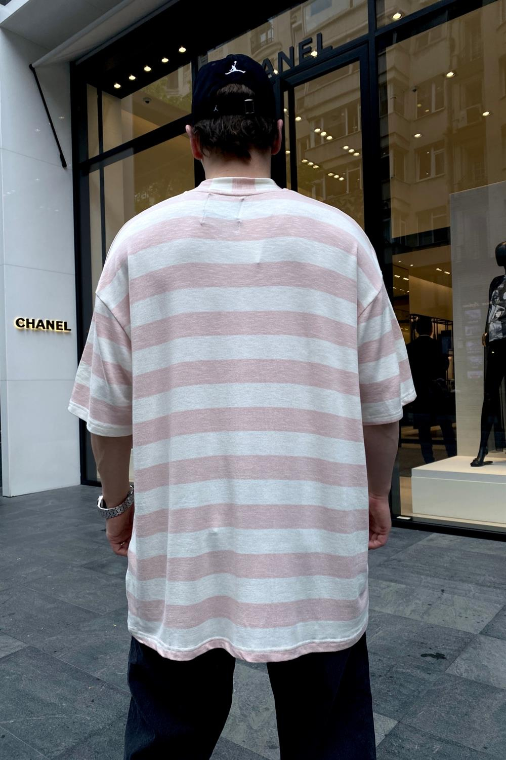 Pembe Çizgili Basic Oversize Tshirt T654