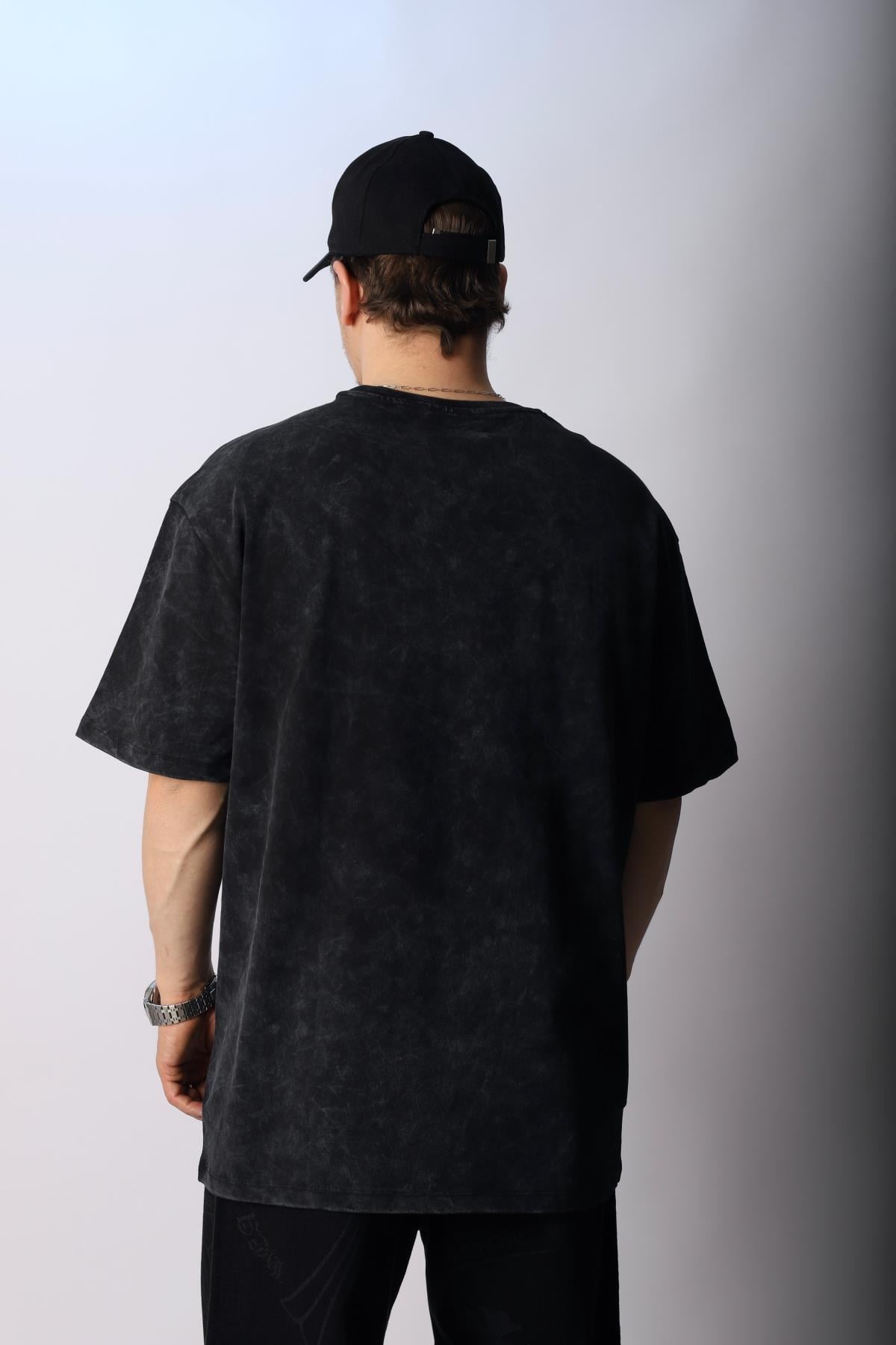 Peso Nakışlı Acid Wash Oversize Tshirt T1011