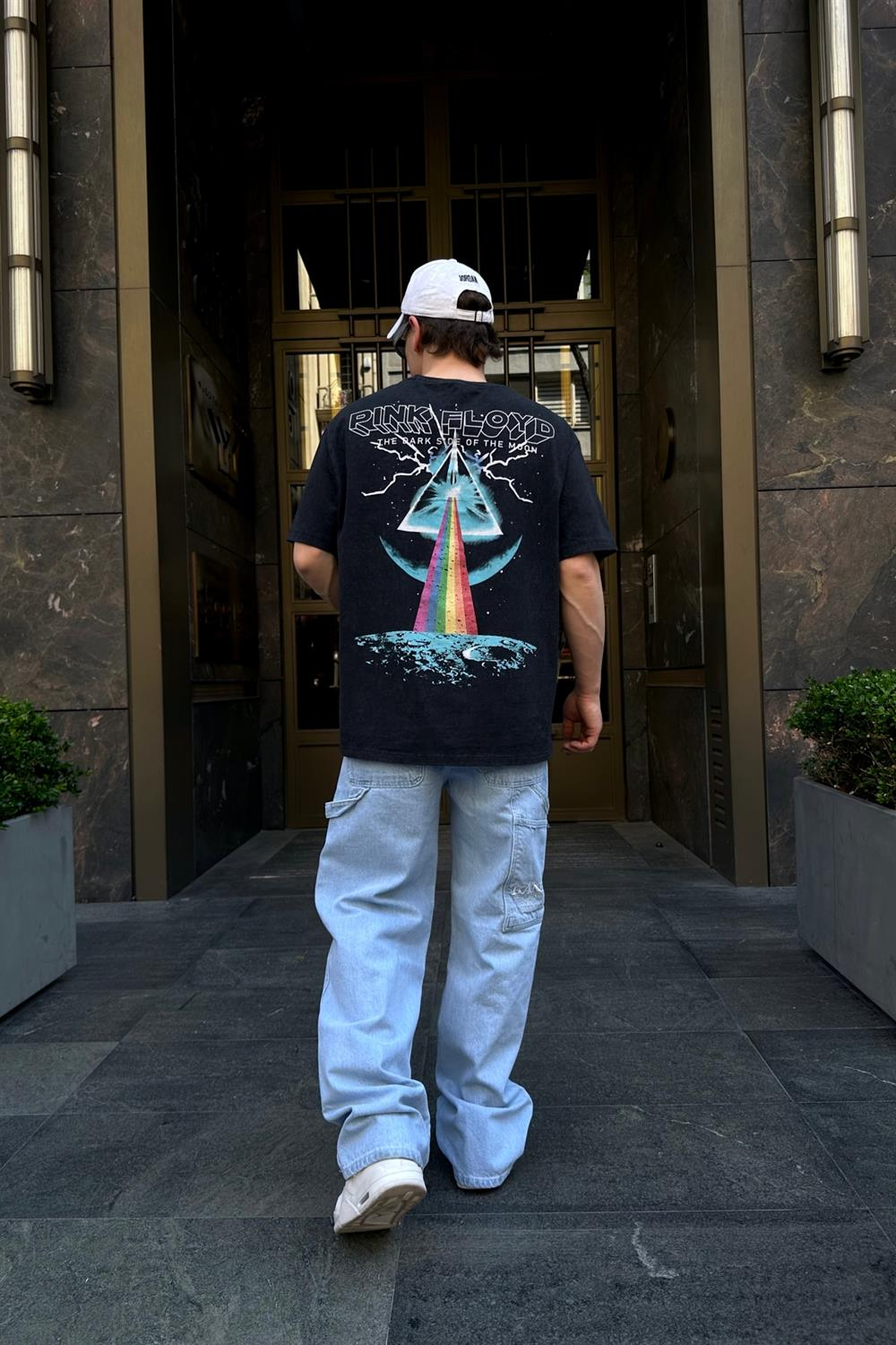 PF Baskılı Siyah Oversize Tshirt T736