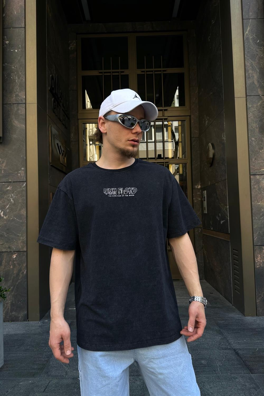 PF Baskılı Siyah Oversize Tshirt T736