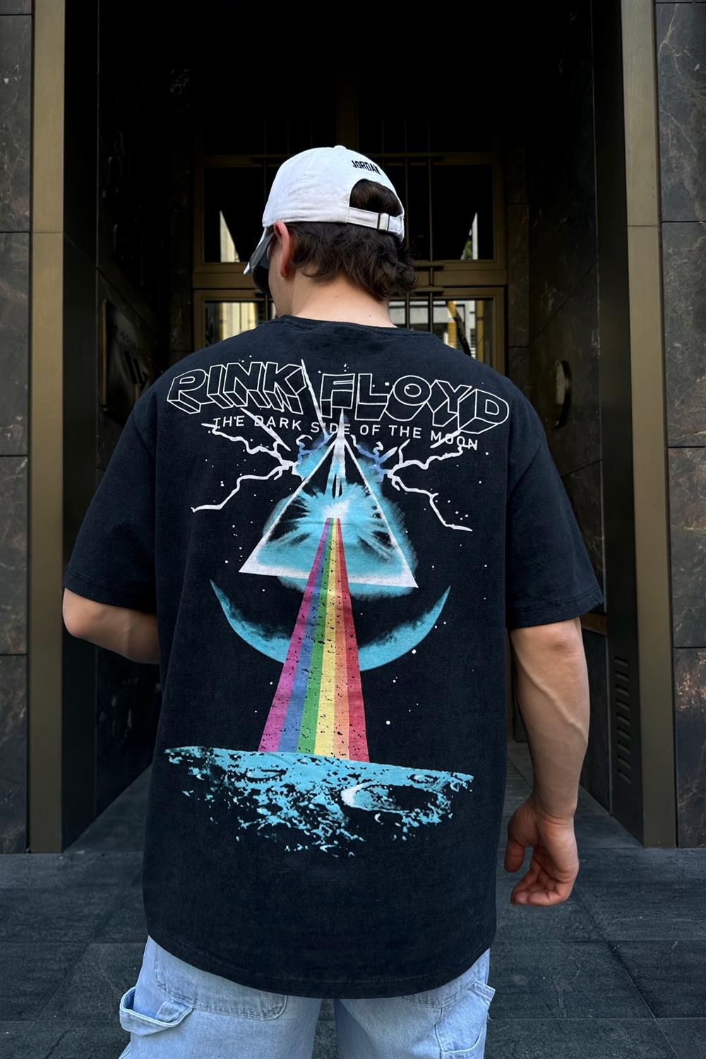 PF Baskılı Siyah Oversize Tshirt T736