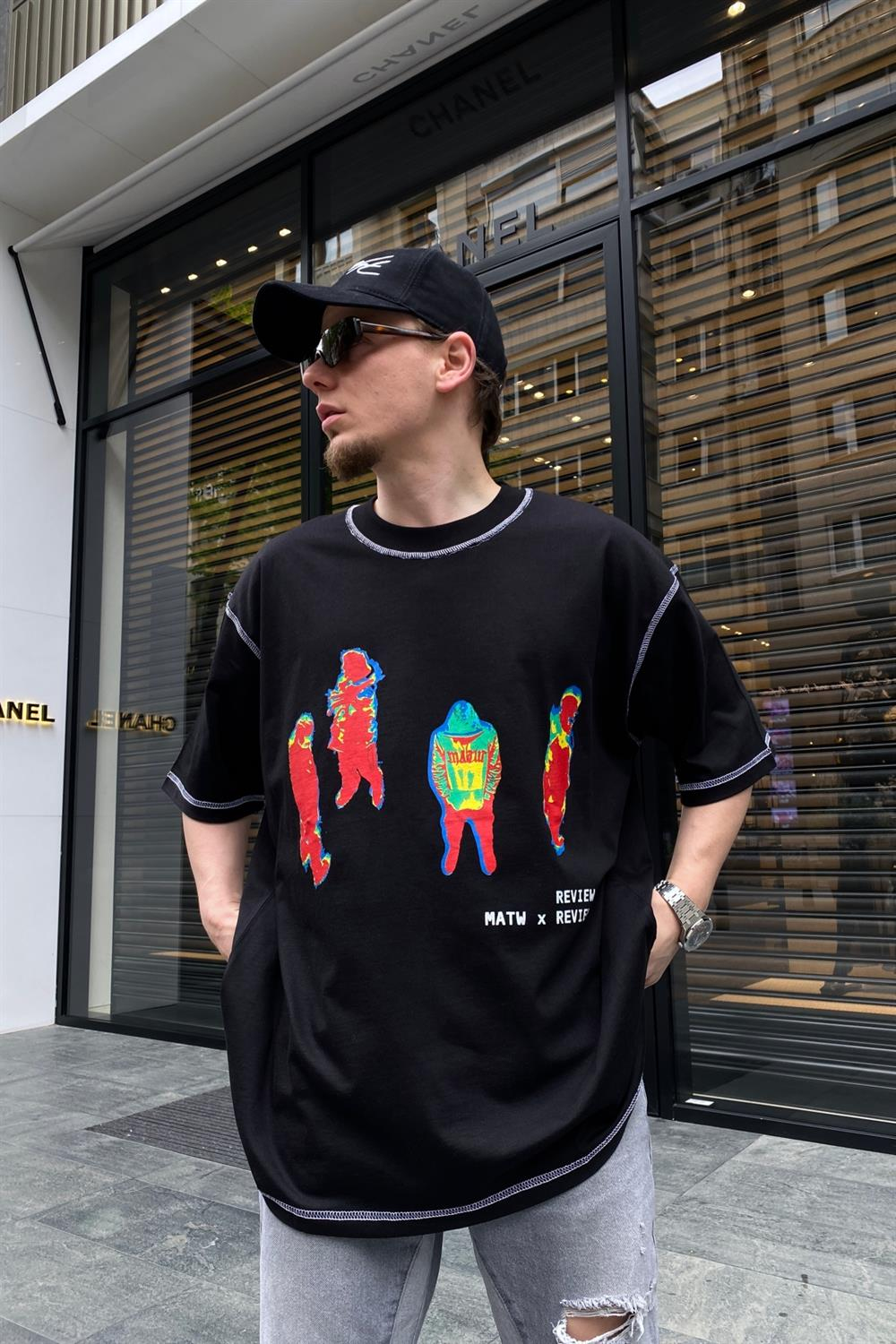 Phantom Siyah Baskılı Oversize Tshirt T642