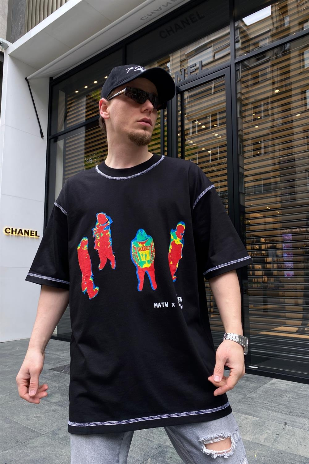 Phantom Siyah Baskılı Oversize Tshirt T642