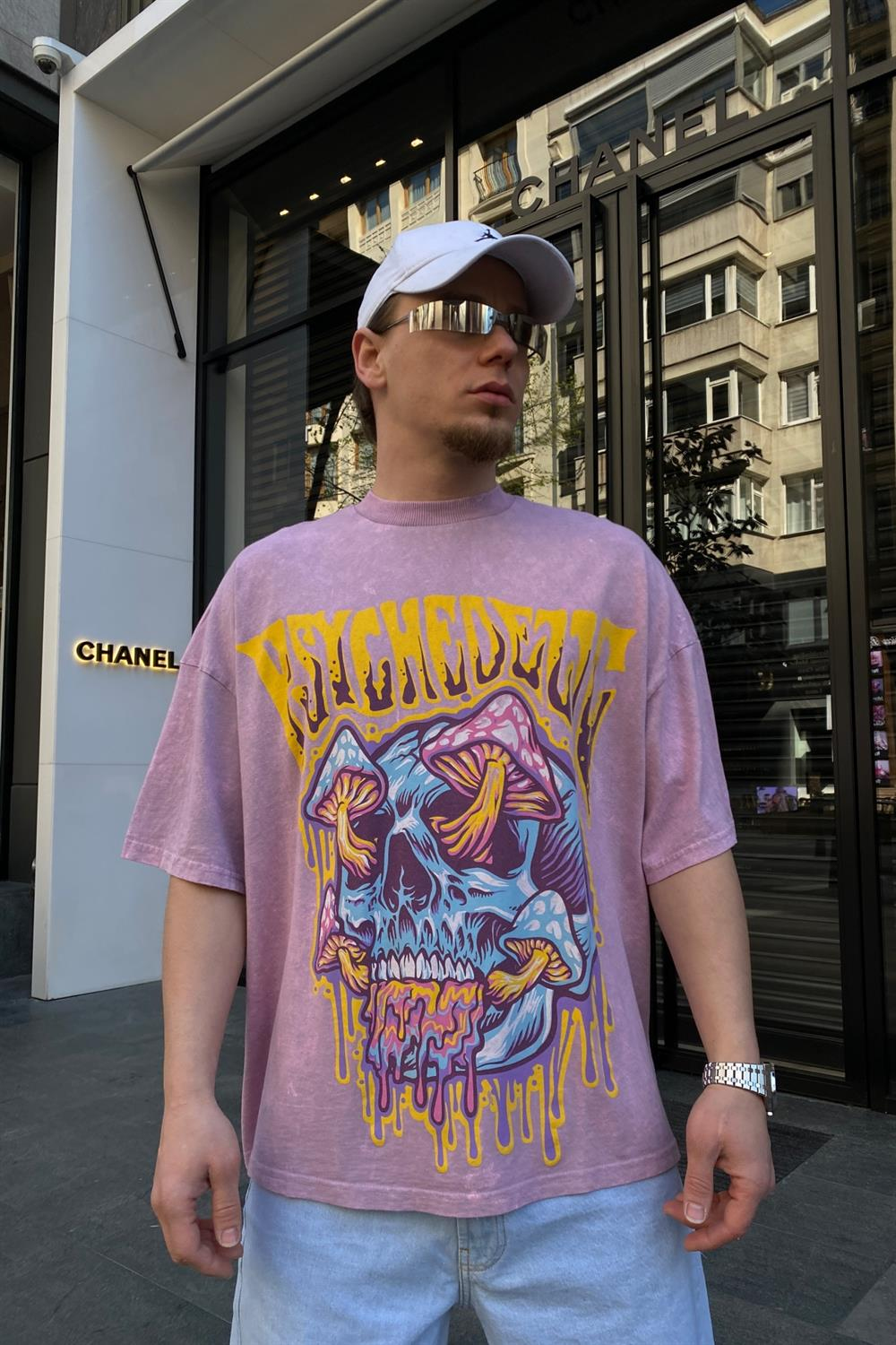 Pink Mushroom Baskılı Oversize Tshirt T636