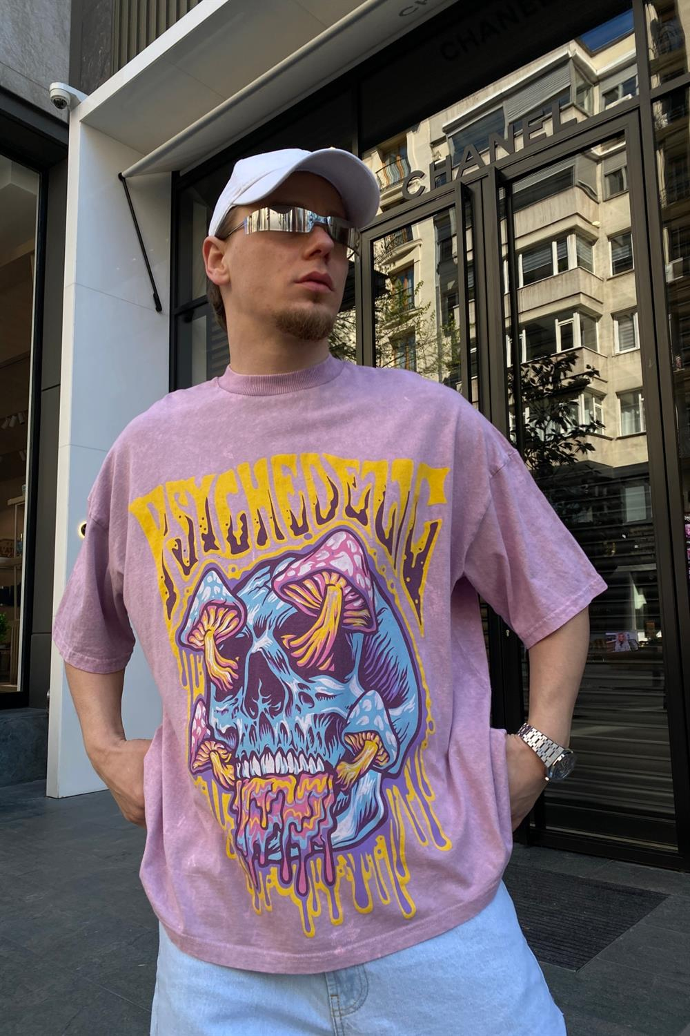 Pink Mushroom Baskılı Oversize Tshirt T636