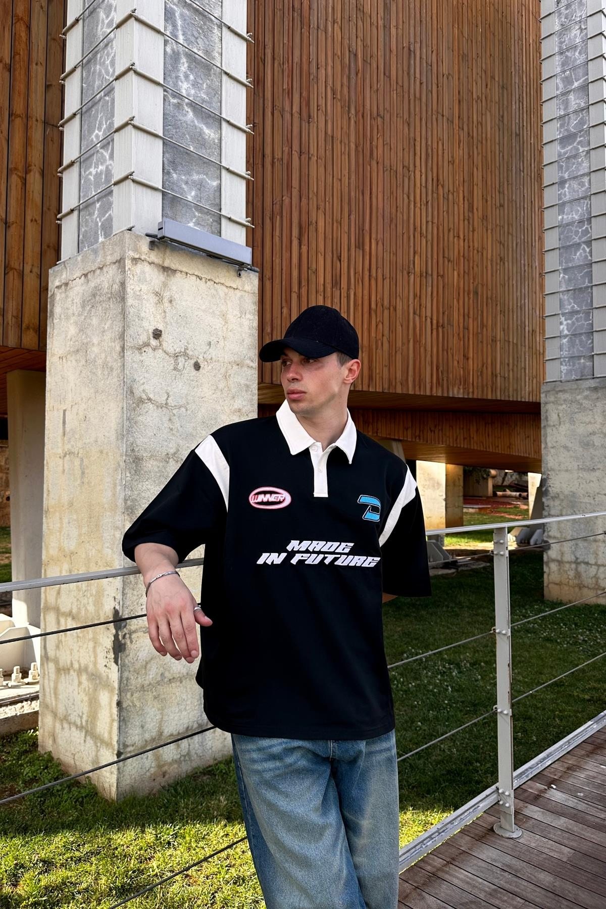 Polo Yaka Baskılı Oversize Tshirt T1107