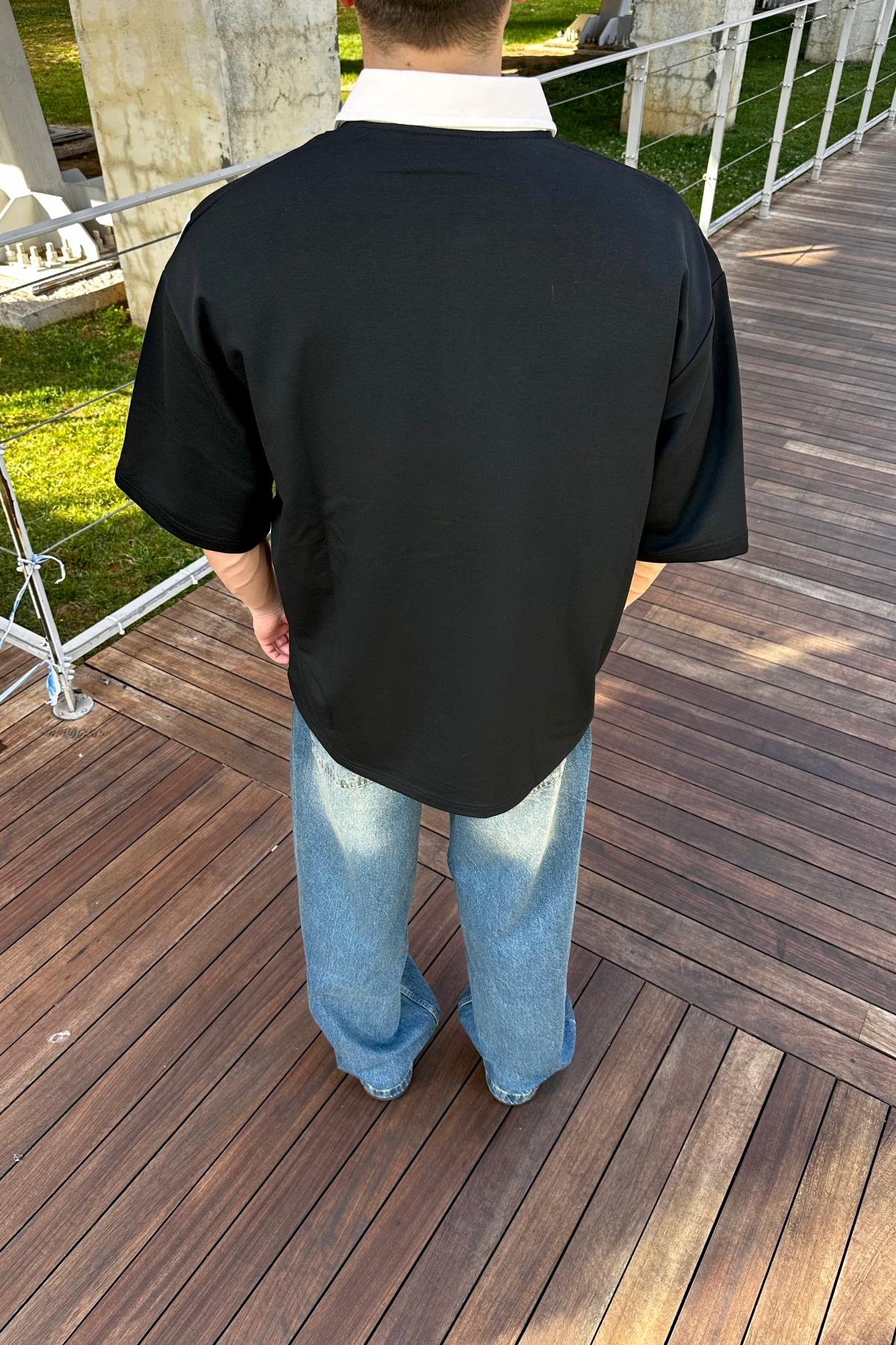 Polo Yaka Baskılı Oversize Tshirt T1107