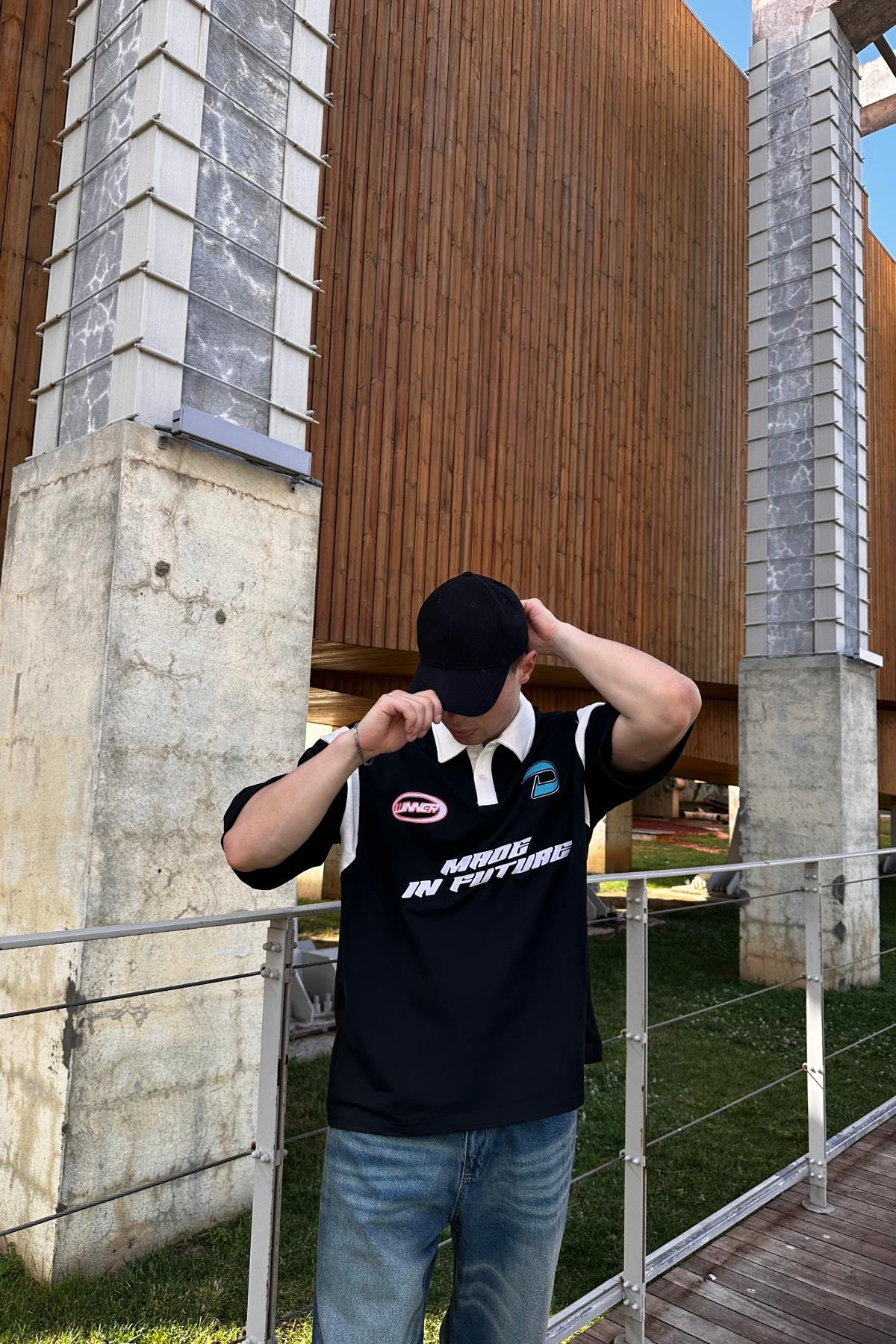 Polo Yaka Baskılı Oversize Tshirt T1107
