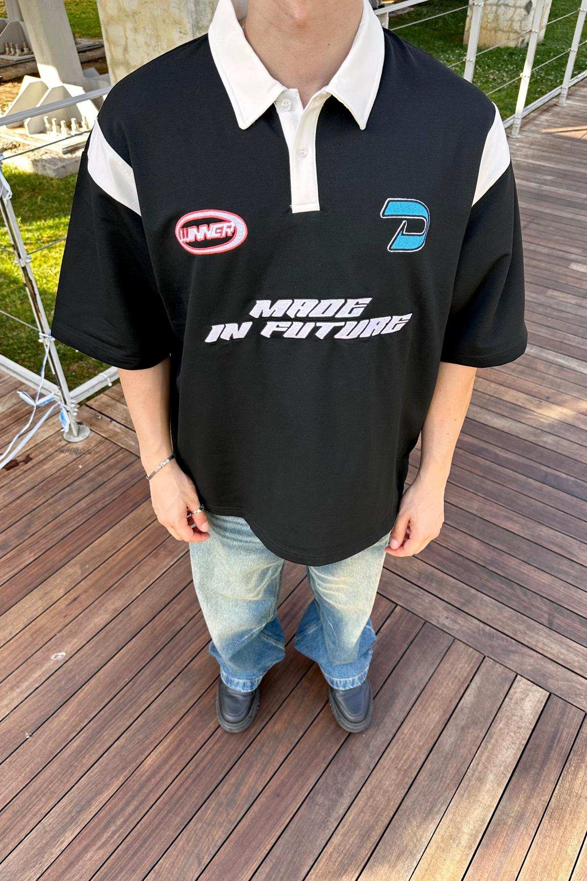 Polo Yaka Baskılı Oversize Tshirt T1107