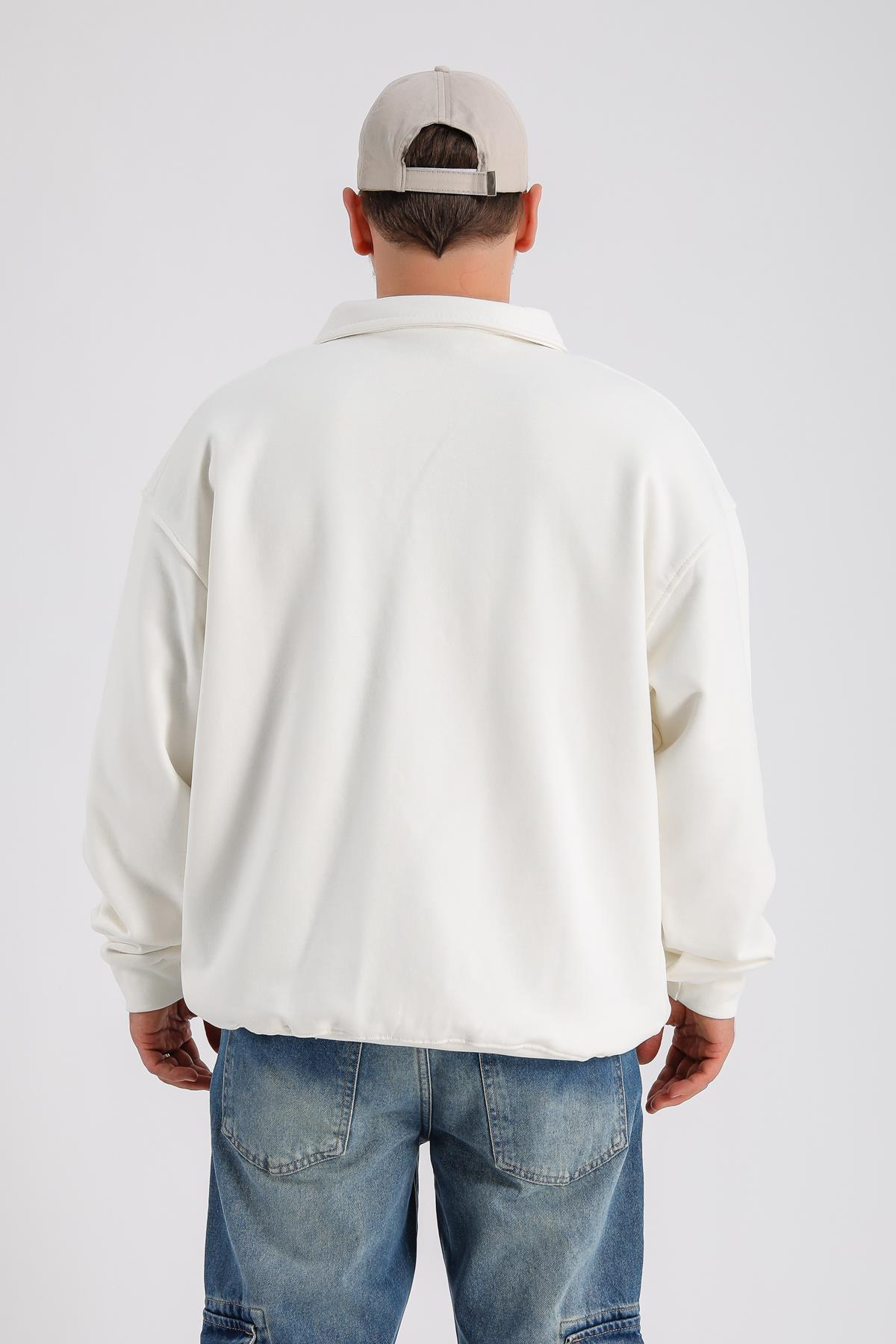 Polo Yaka Krem Zımba Detay Oversize Sleeved SW1143