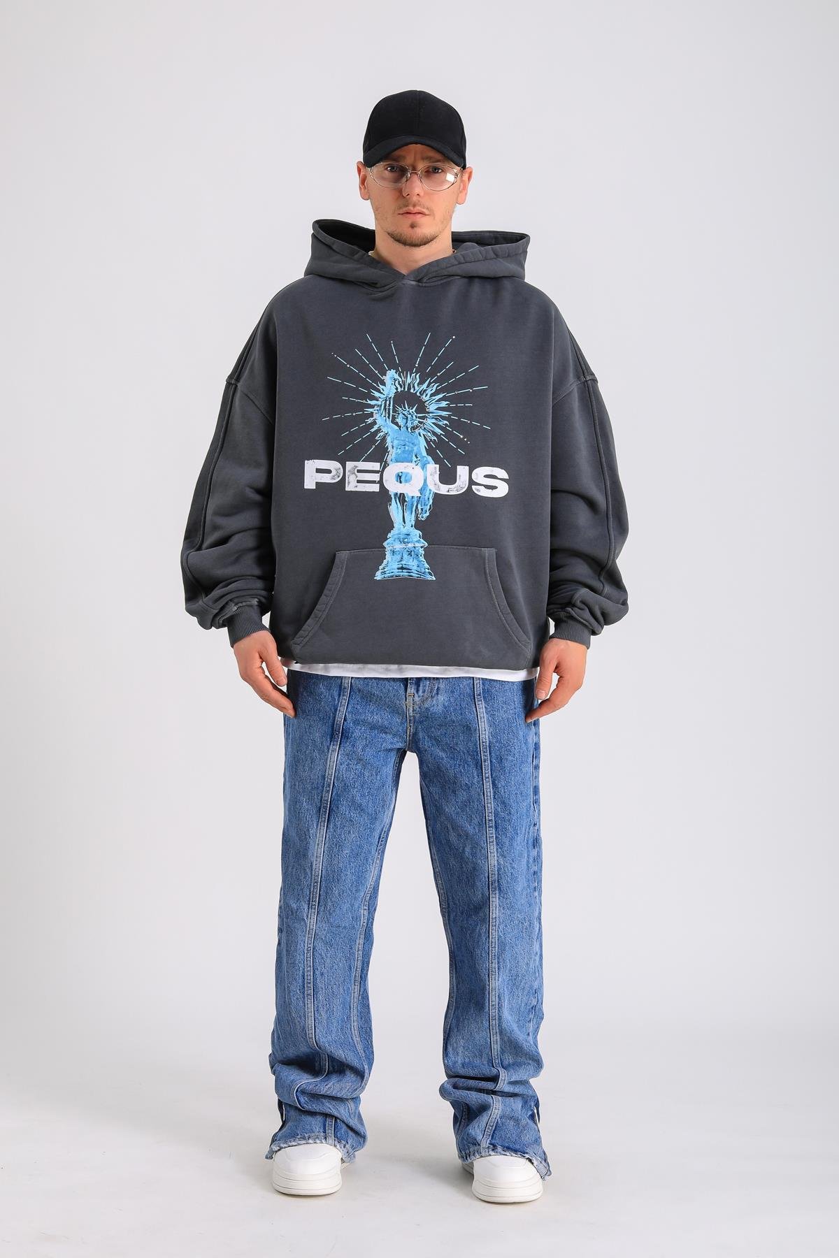 PQS Acid Wash Baskılı Oversize Hoodie SW1270