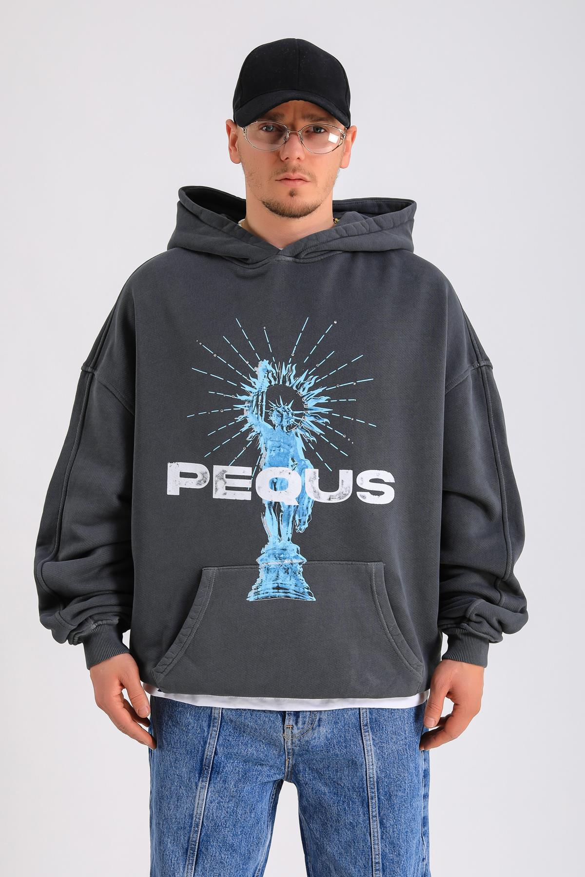 PQS Acid Wash Baskılı Oversize Hoodie SW1270