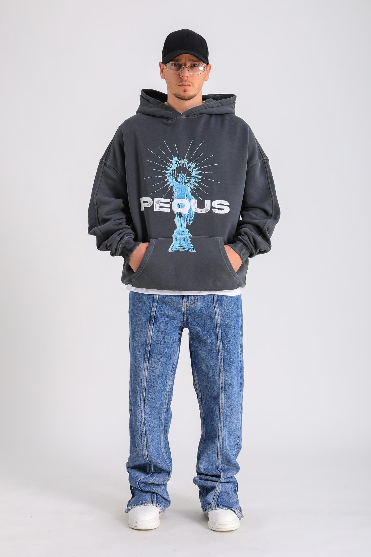PQS Acid Wash Baskılı Oversize Hoodie SW1270