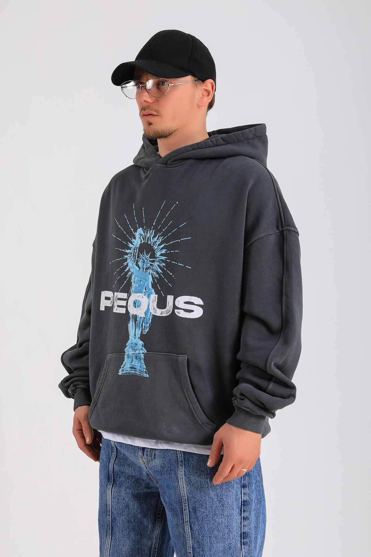 PQS Acid Wash Baskılı Oversize Hoodie SW1270