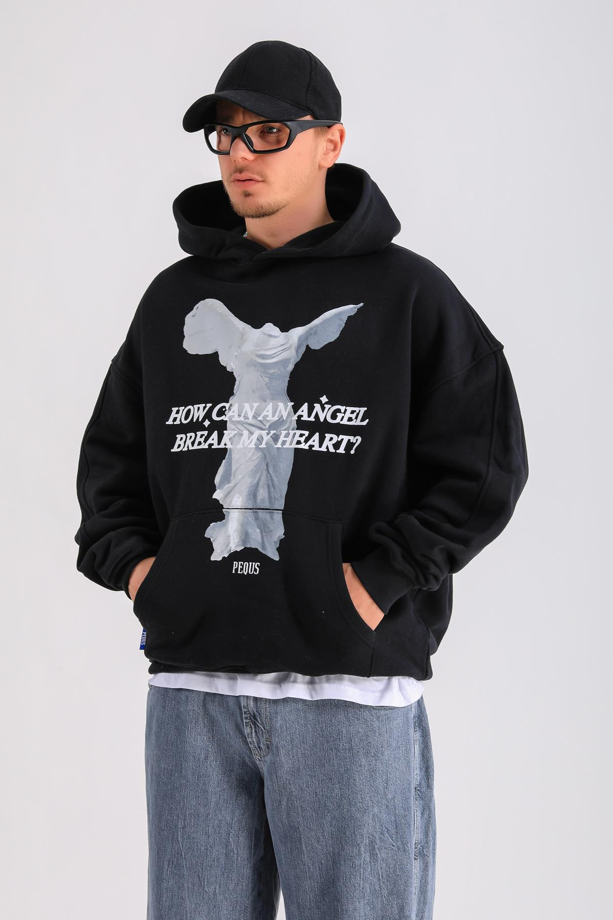 PQS Angel Baskılı Siyah Oversize Hoodie SW1251