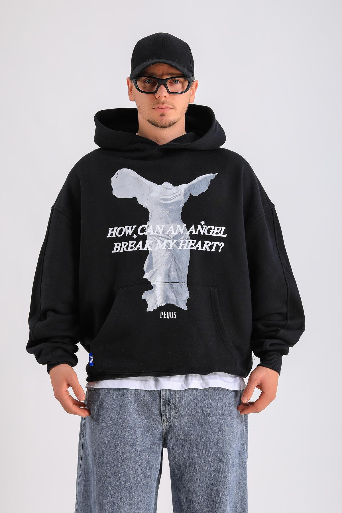 PQS Angel Baskılı Siyah Oversize Hoodie SW1251
