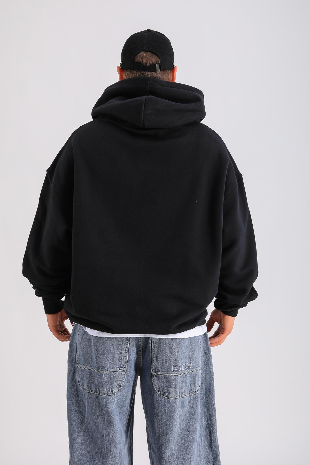 PQS Angel Baskılı Siyah Oversize Hoodie SW1251