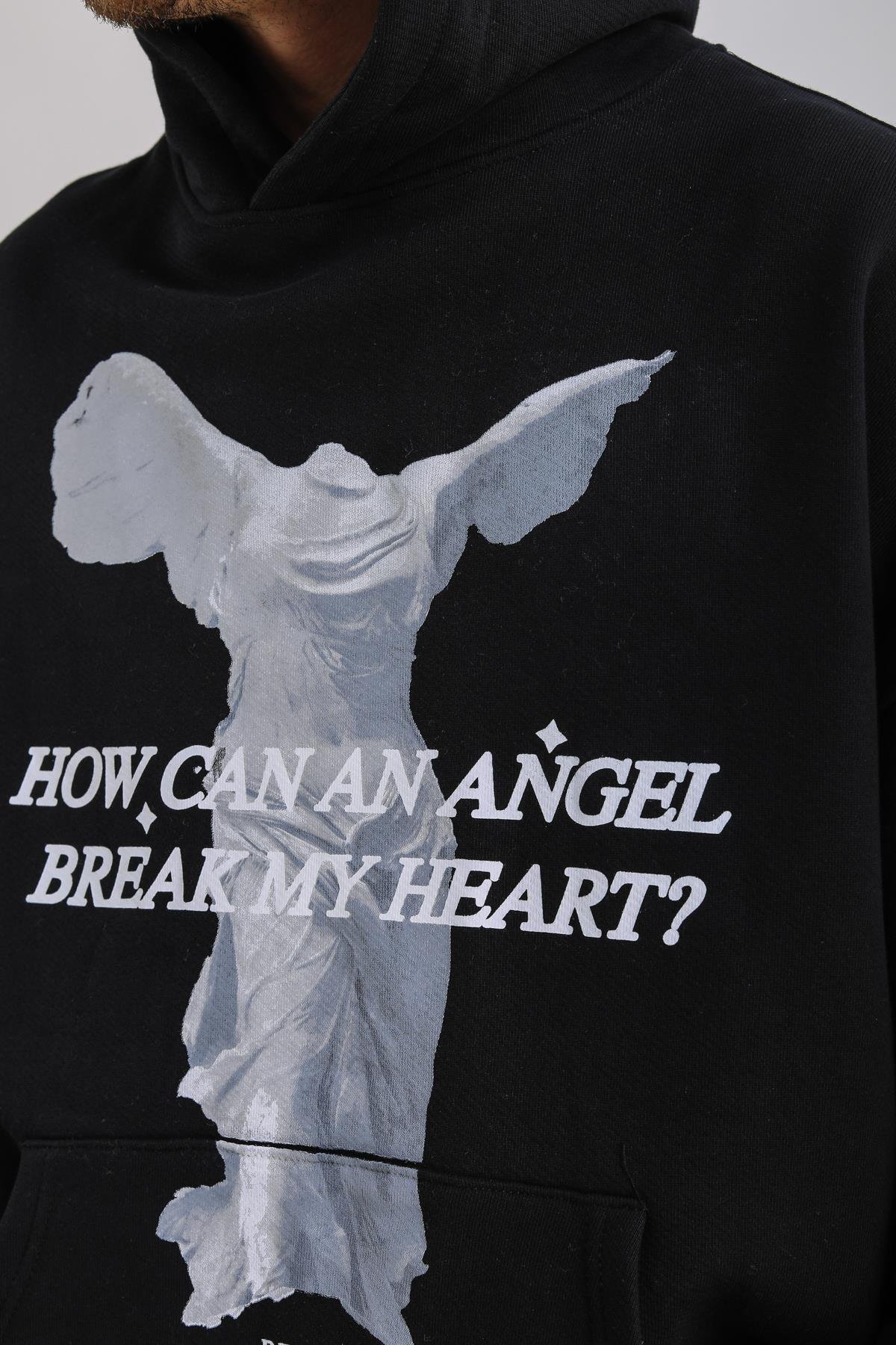 PQS Angel Baskılı Siyah Oversize Hoodie SW1251