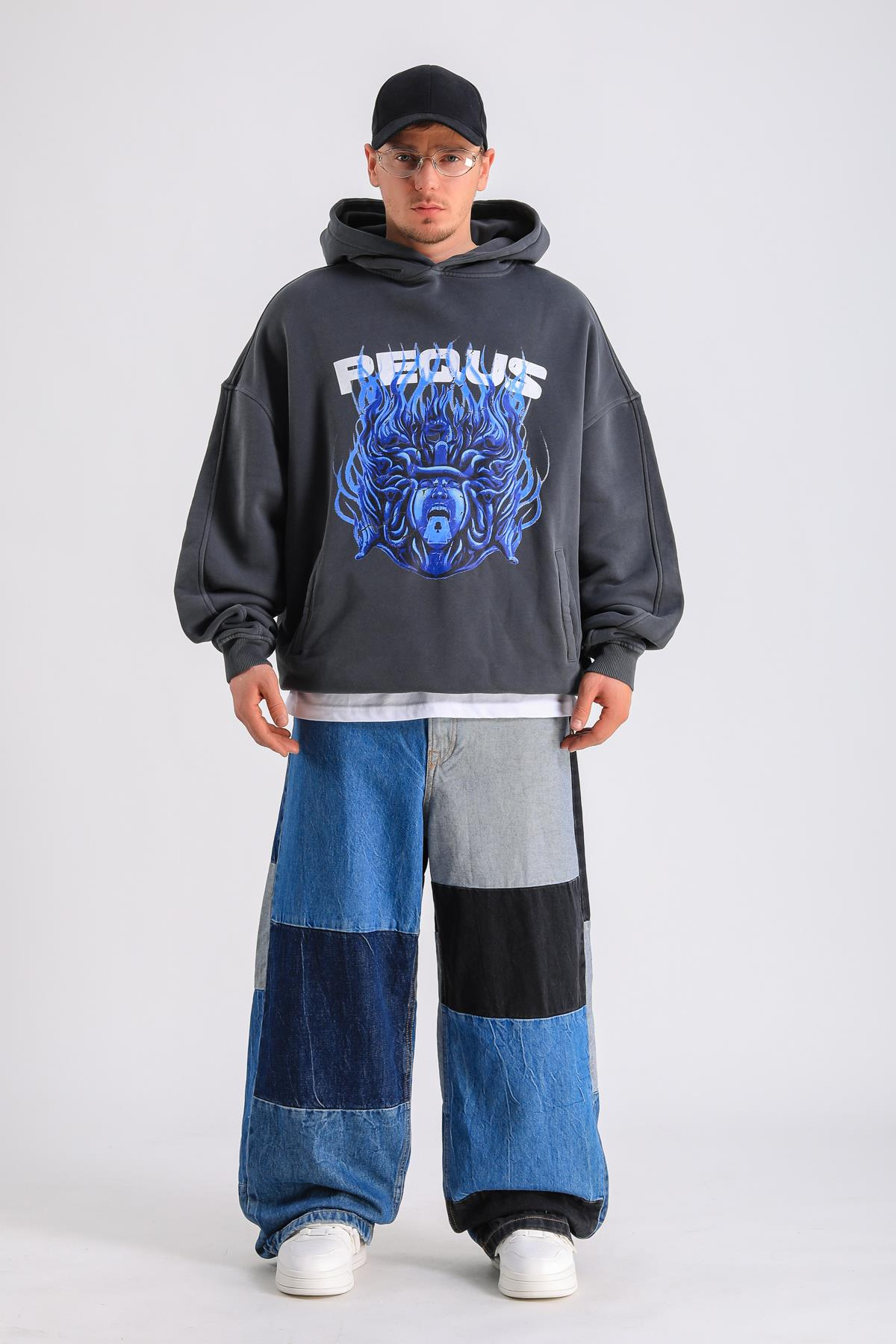 PQS Baskılı Füme Oversize Hoodie SW1230