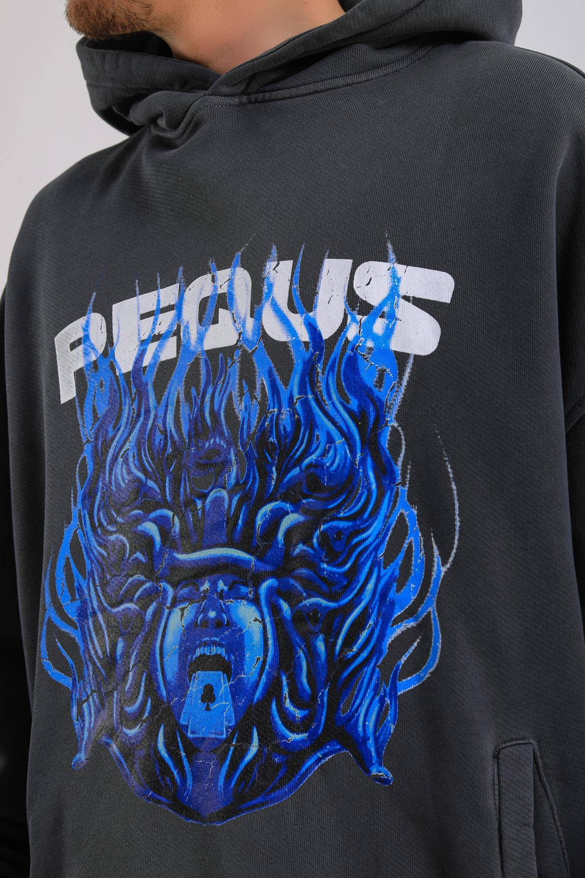 PQS Baskılı Füme Oversize Hoodie SW1230