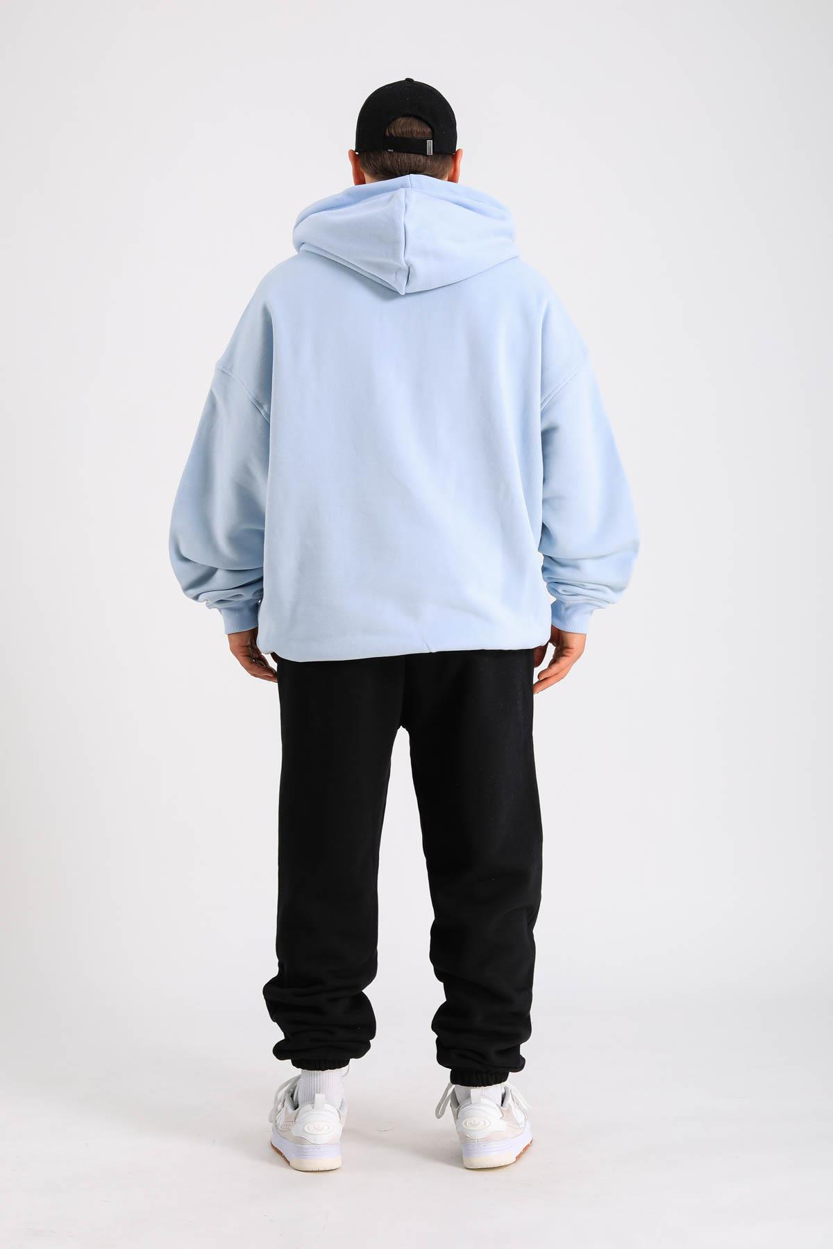 PQS Baskılı Mavi Oversize Zipper Hoodie SW1263
