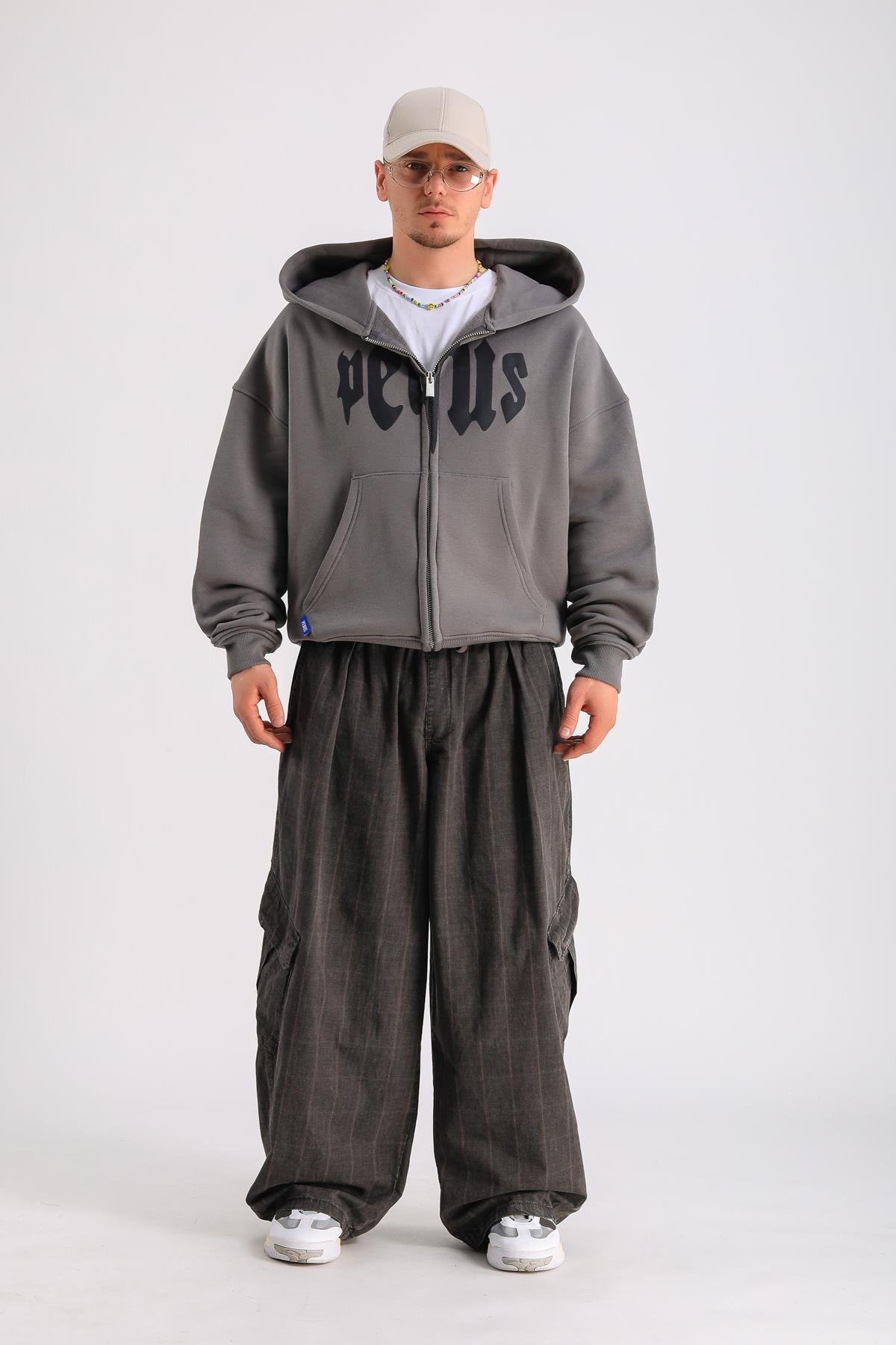 PQS Baskılı Oversize Zipper Hoodie SW1238