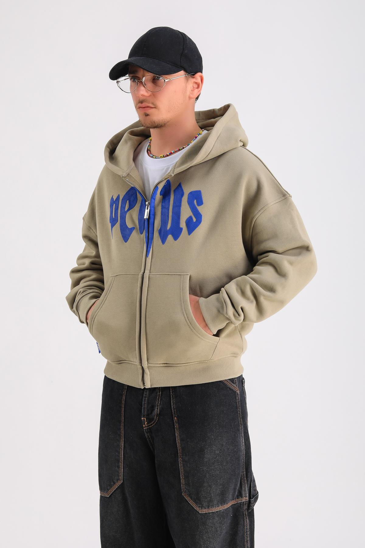 PQS Baskılı Oversize Zipper Hoodie SW1240