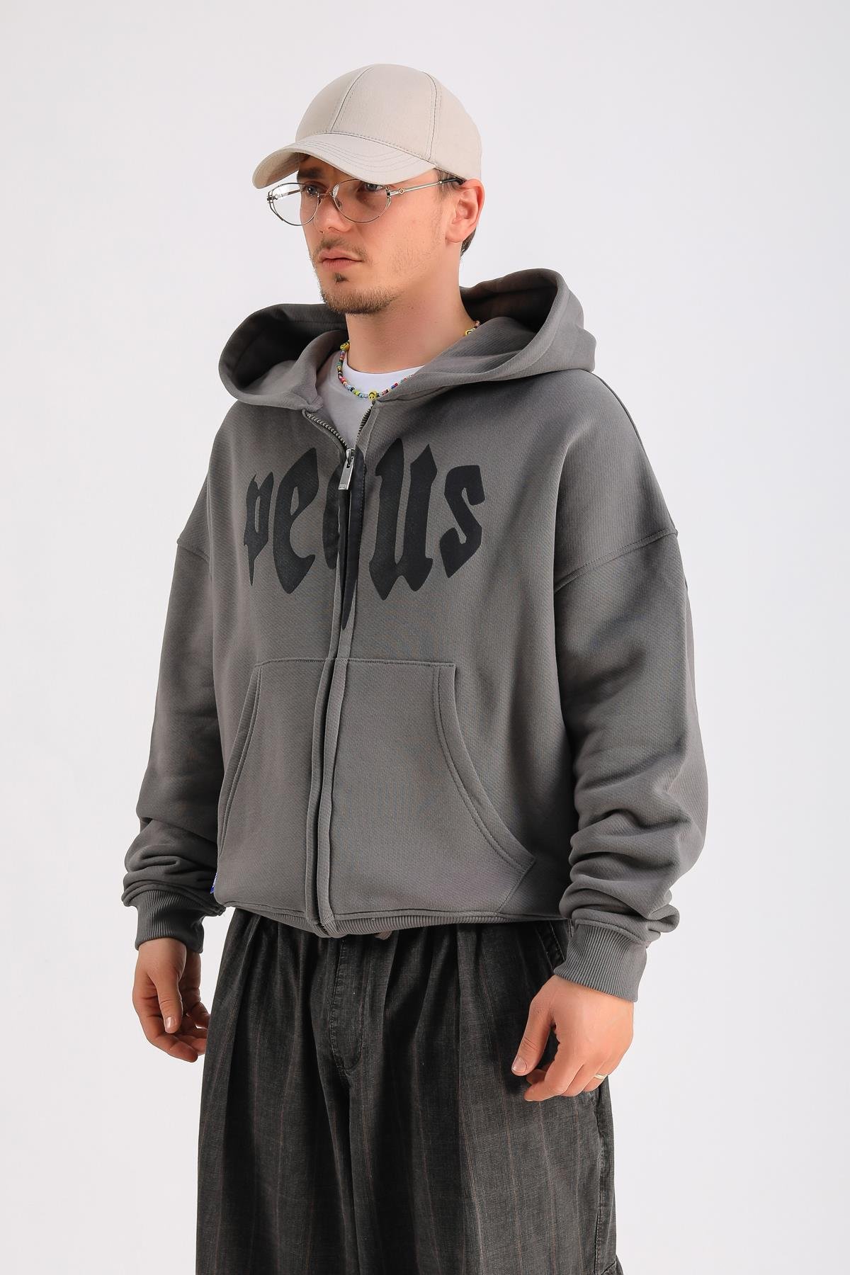 PQS Baskılı Oversize Zipper Hoodie SW1238