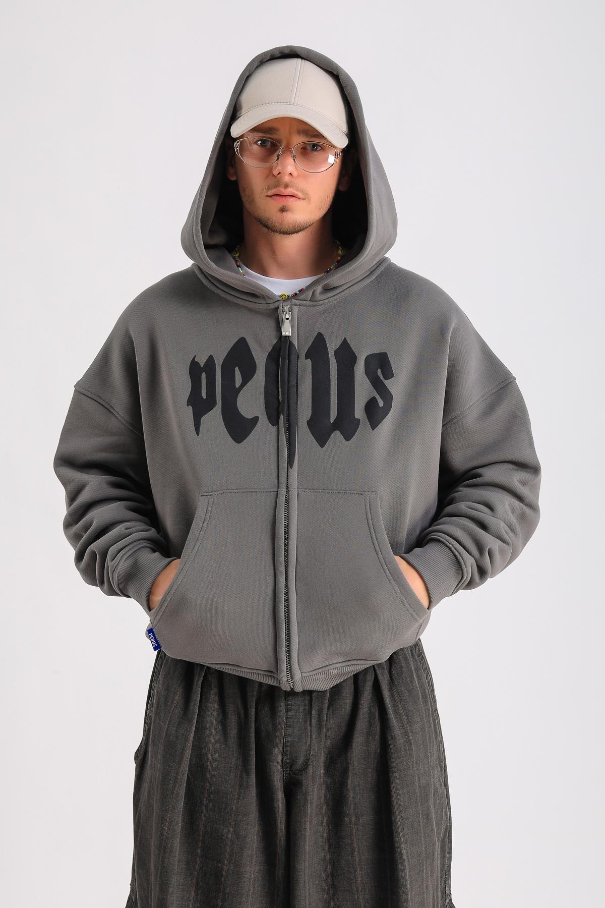PQS Baskılı Oversize Zipper Hoodie SW1238