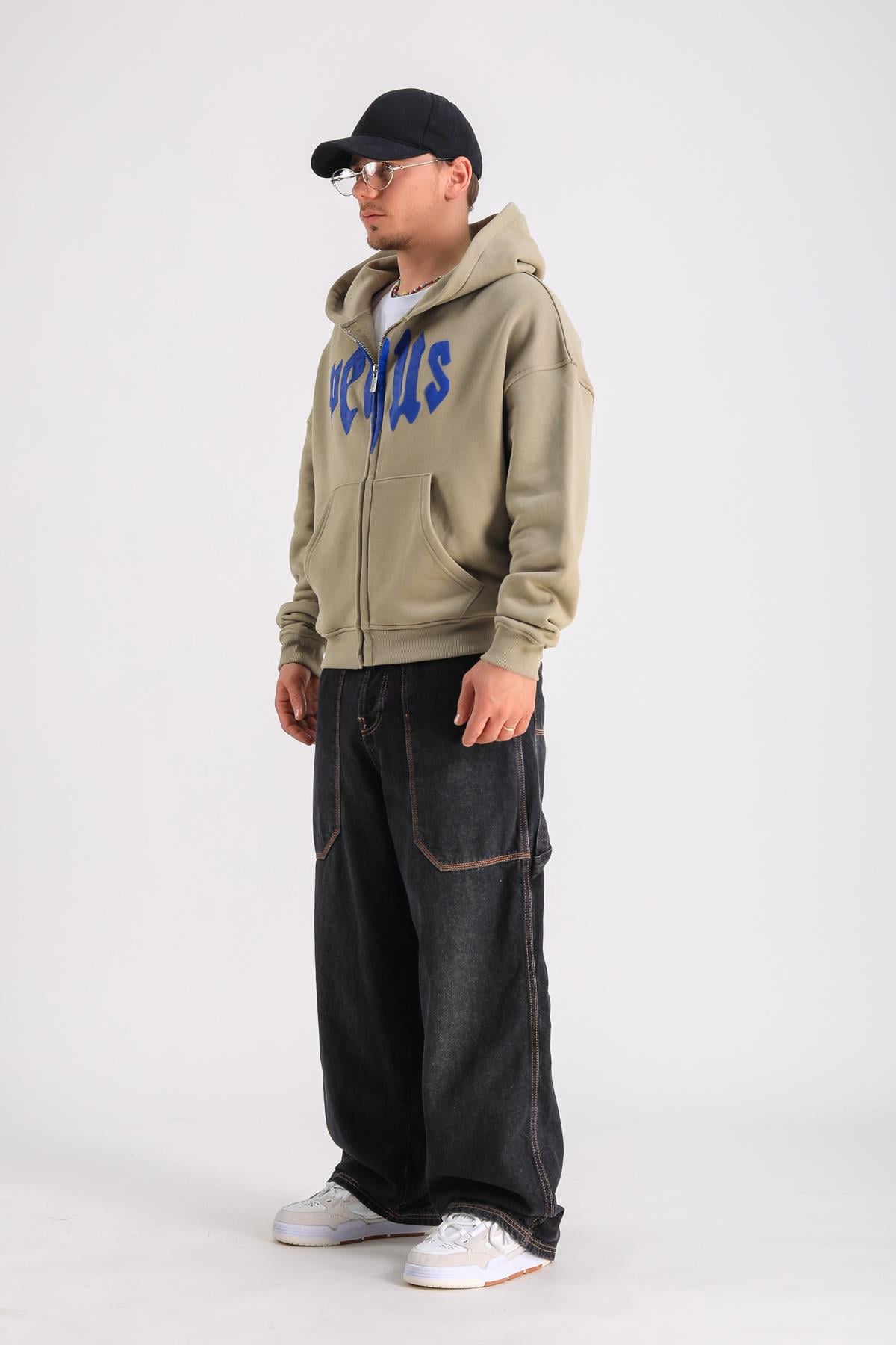 PQS Baskılı Oversize Zipper Hoodie SW1240