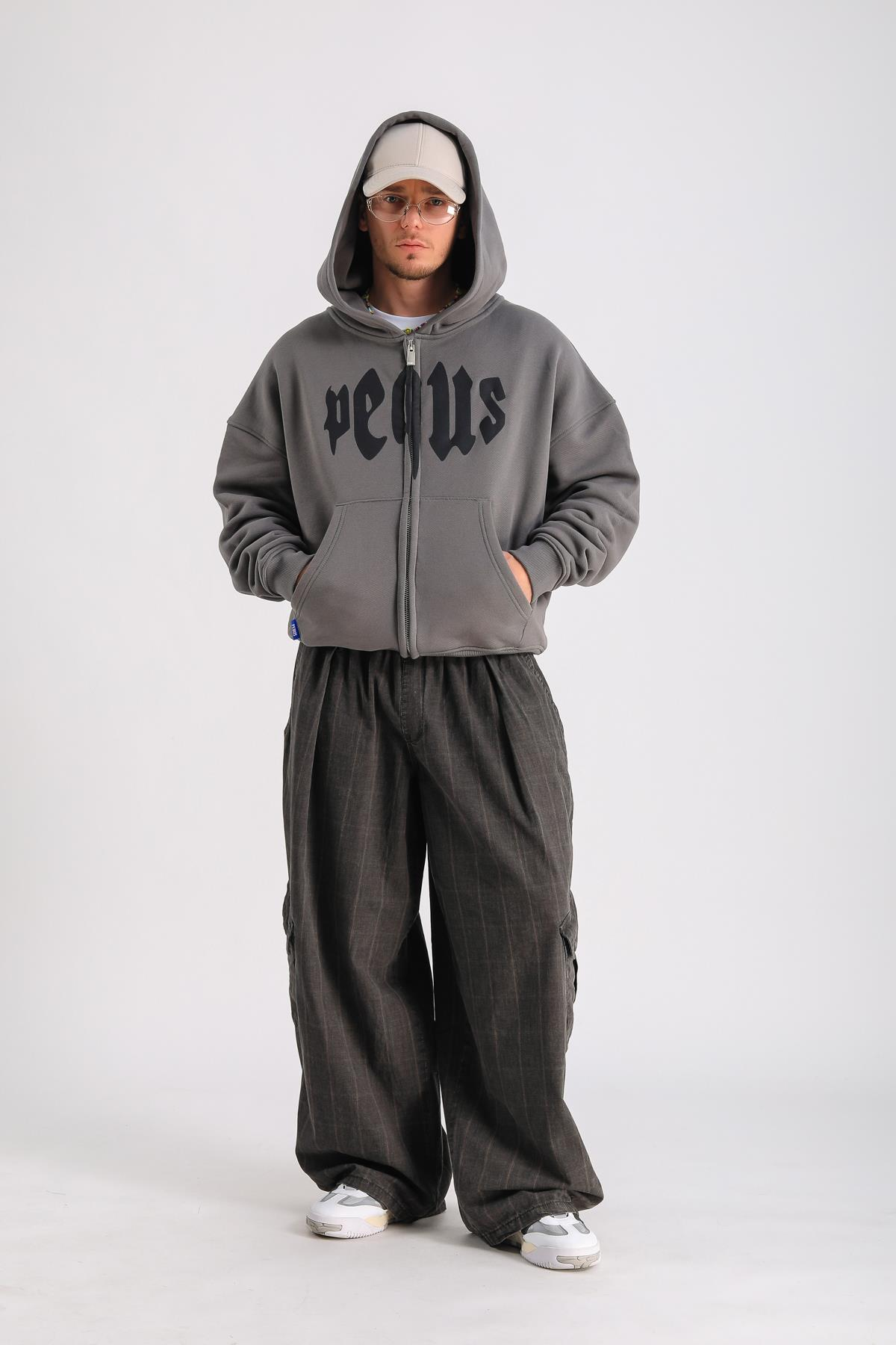 PQS Baskılı Oversize Zipper Hoodie SW1238