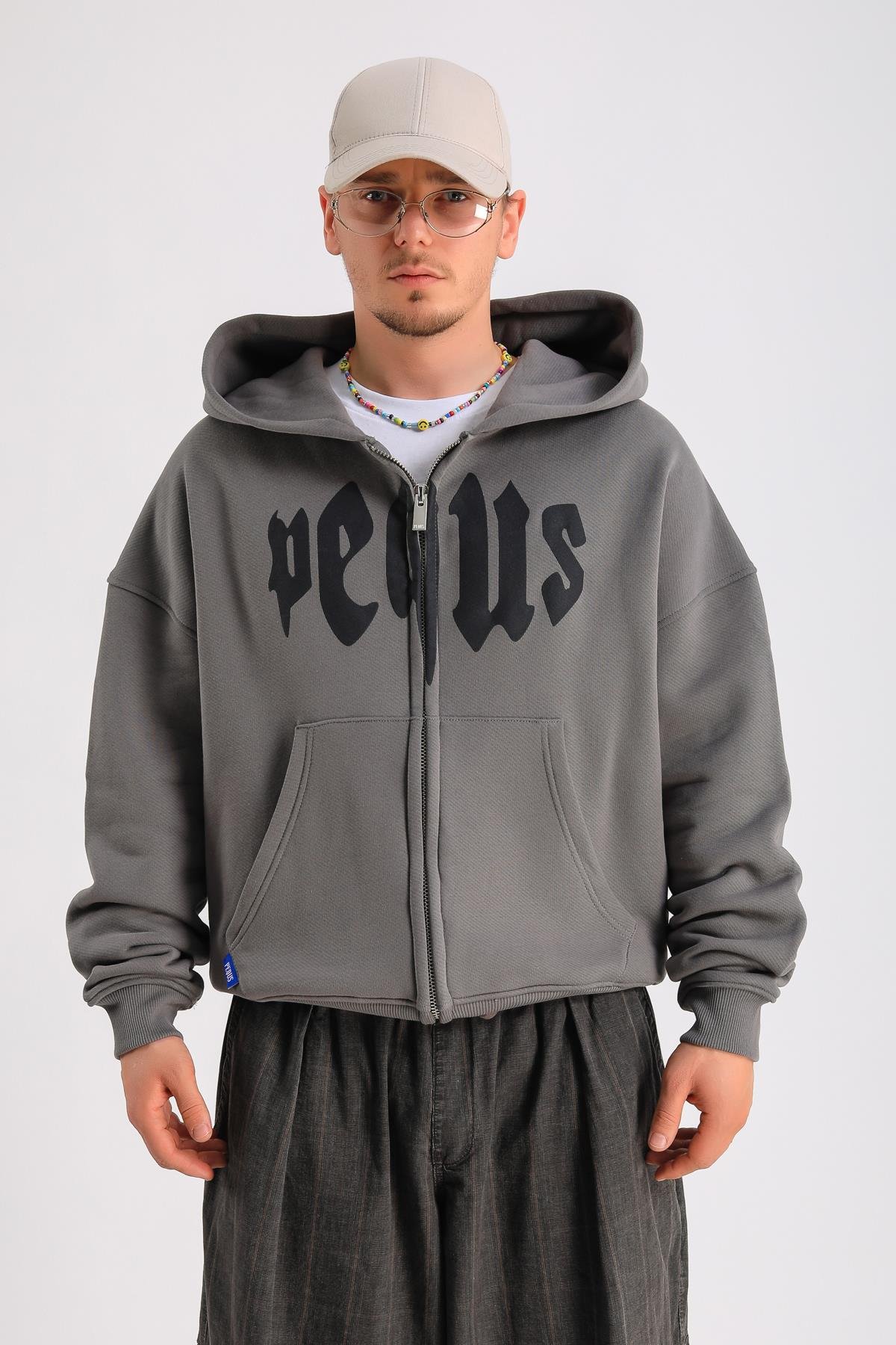 PQS Baskılı Oversize Zipper Hoodie SW1238