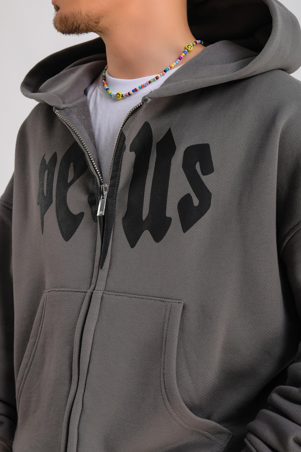 PQS Baskılı Oversize Zipper Hoodie SW1238