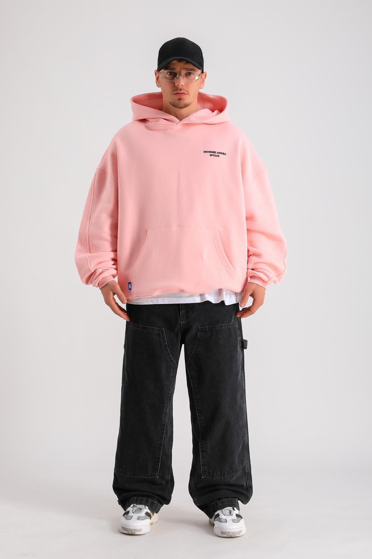 PQS Baskılı Pembe Oversize Hoodie SW1249