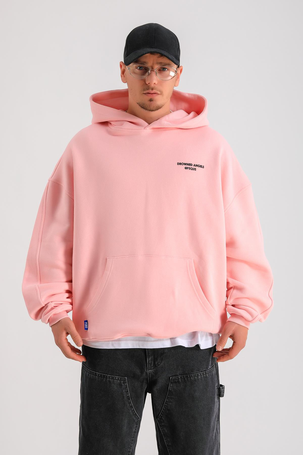 PQS Baskılı Pembe Oversize Hoodie SW1249