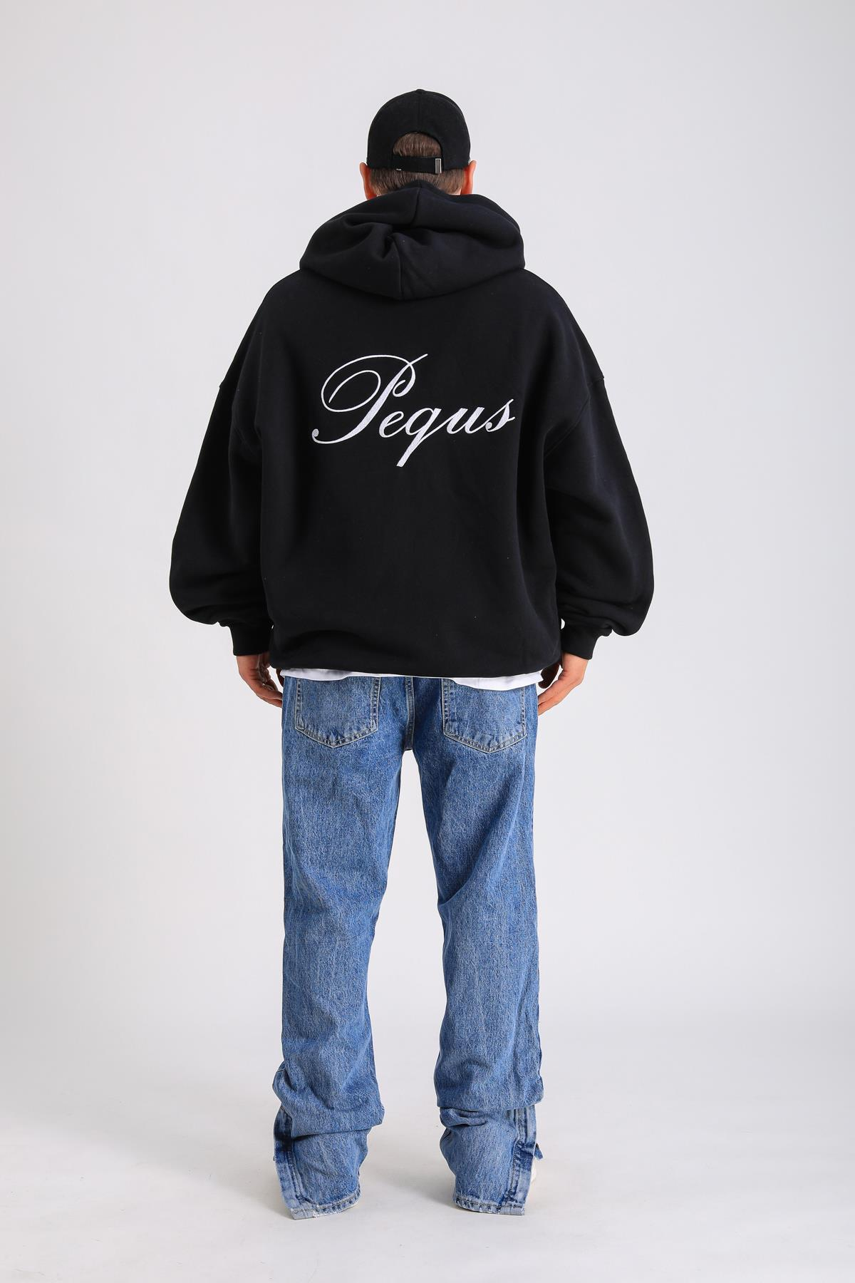 PQS Baskılı Siyah Oversize Zipper Hoodie SW1296