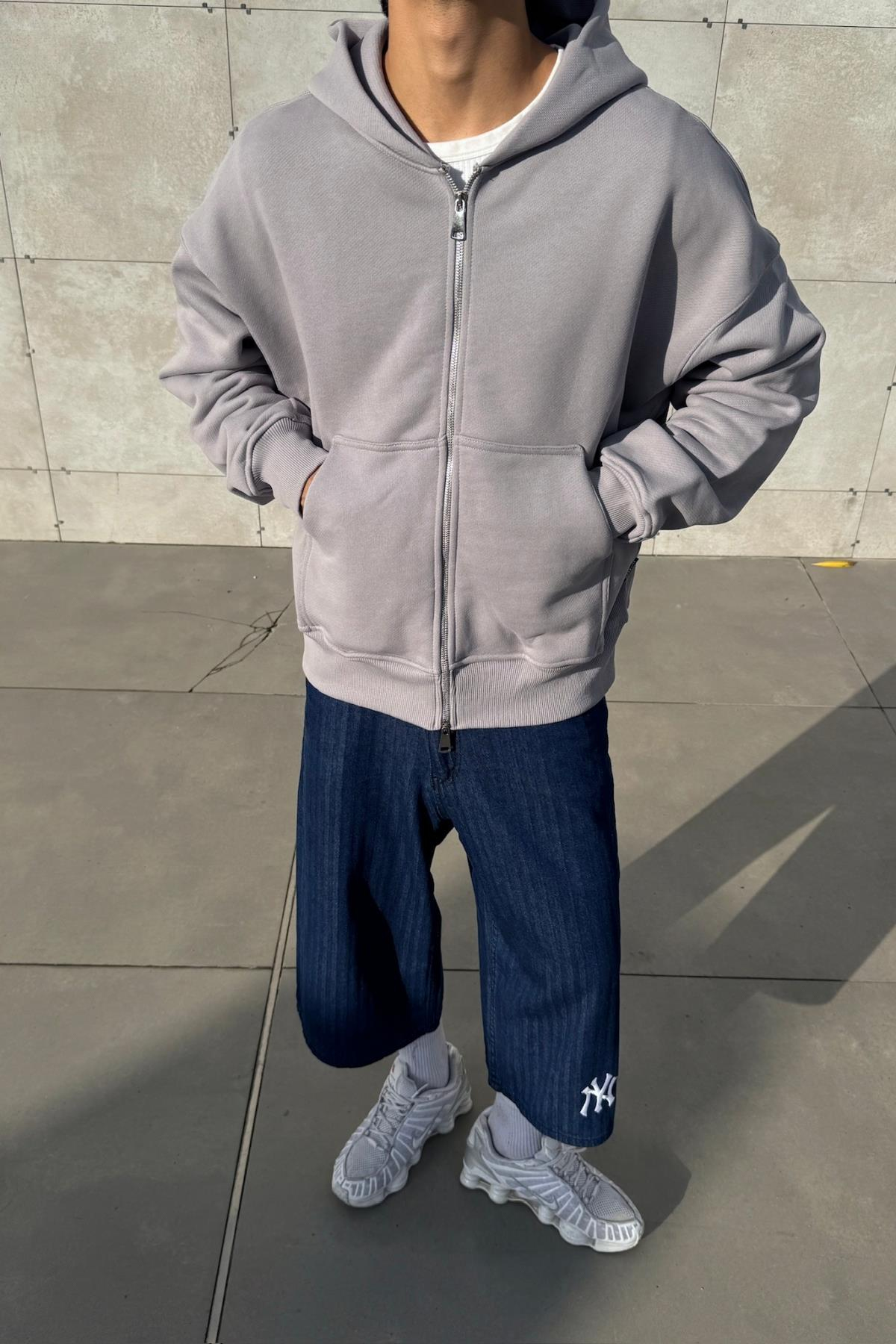 Premium Gri Oversize Zipper Hoodie JC1336