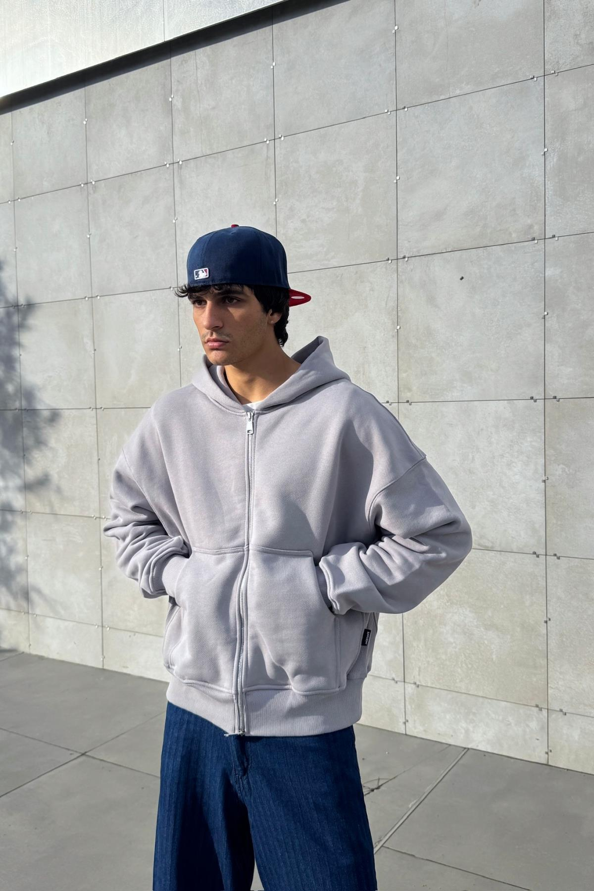 Premium Gri Oversize Zipper Hoodie JC1336