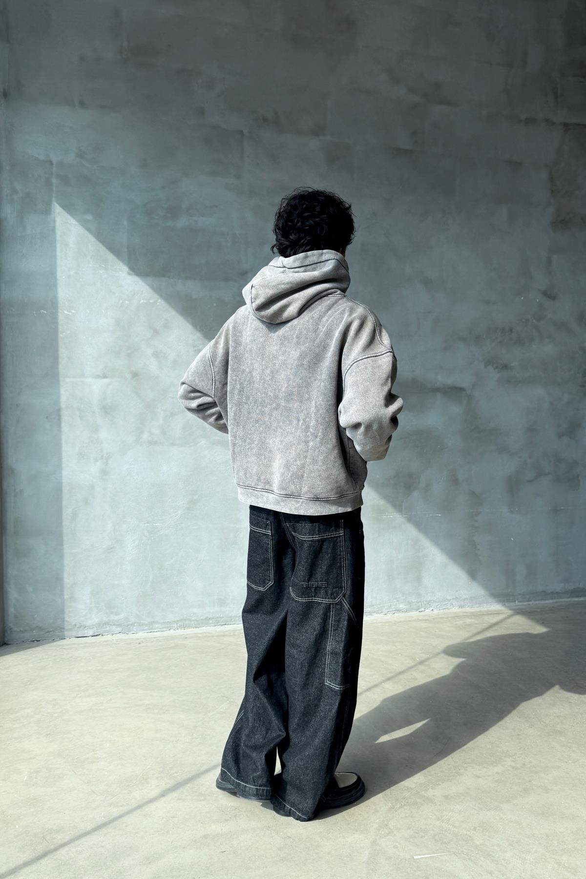 Premium Kumaş Yıkamalı Antrasit Oversize Sweatshirt JC01