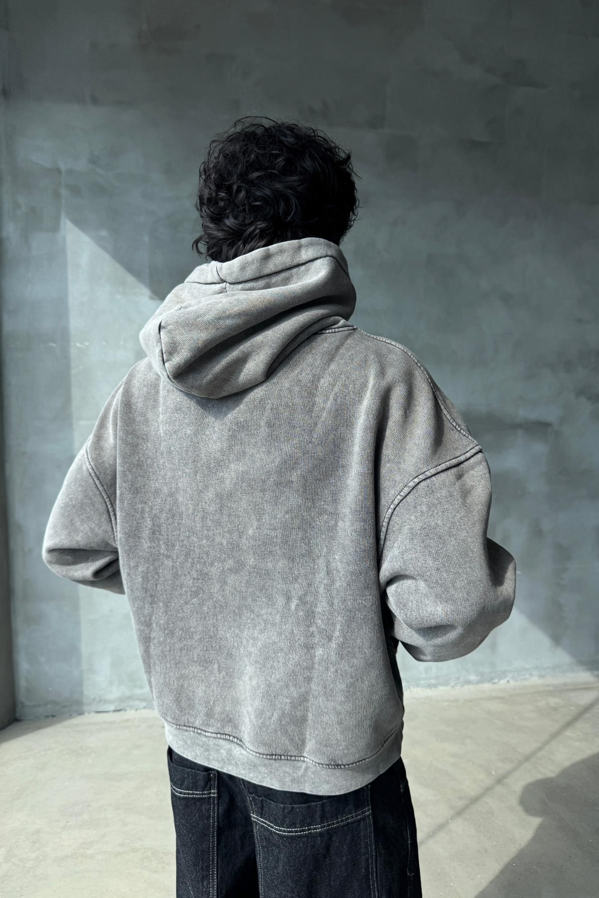 Premium Kumaş Yıkamalı Antrasit Oversize Sweatshirt JC01