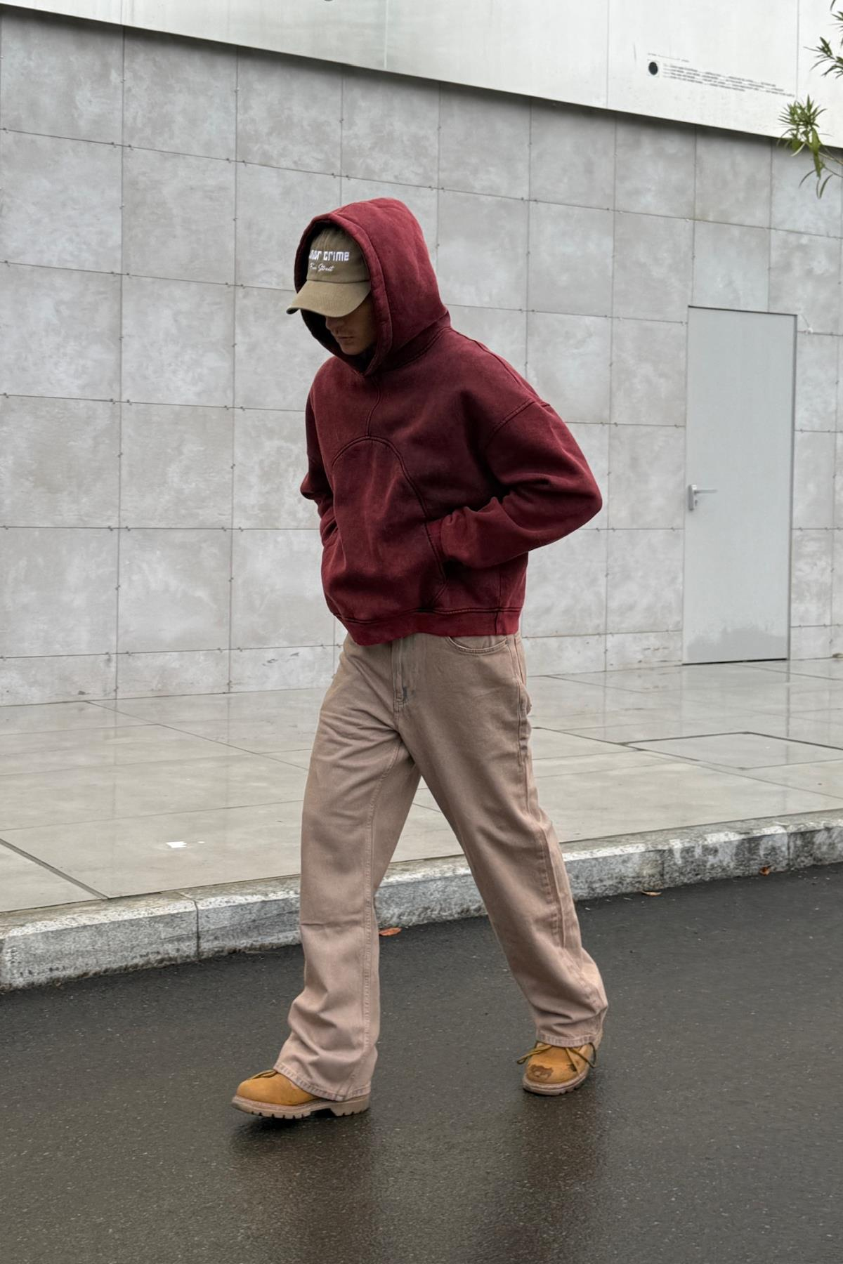 Premium Kumaş Yıkamalı Bordo Oversize Sweatshirt JC01