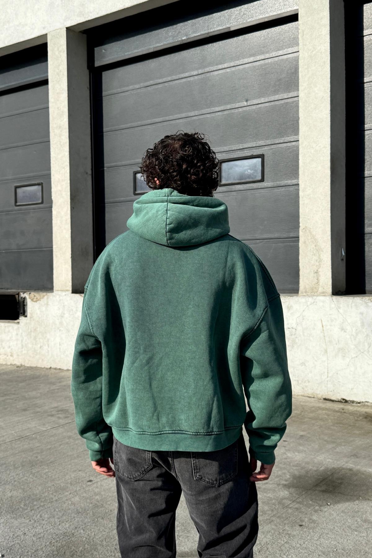 Premium Kumaş Yıkamalı Yeşil Oversize Sweatshirt JC01