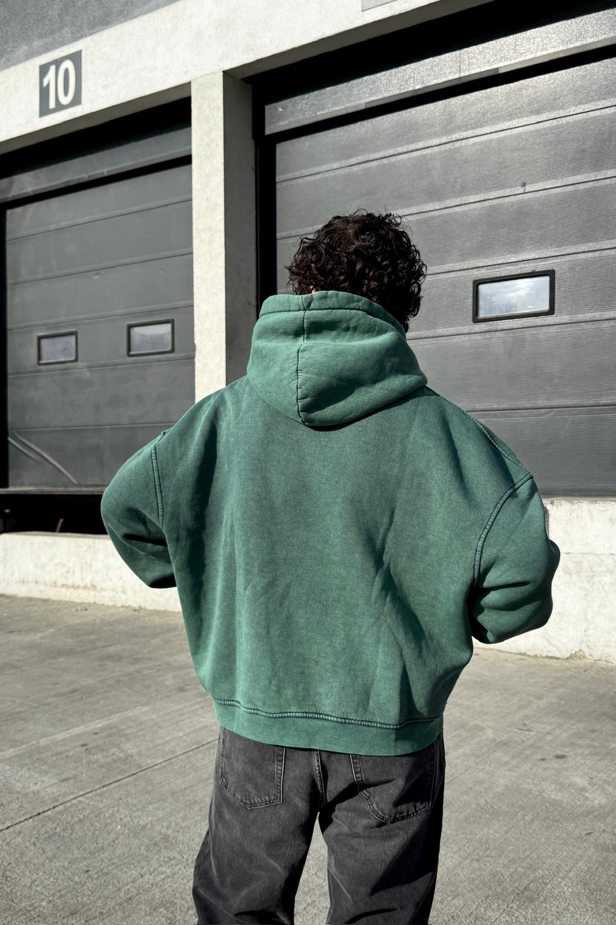 Premium Kumaş Yıkamalı Yeşil Oversize Sweatshirt JC01