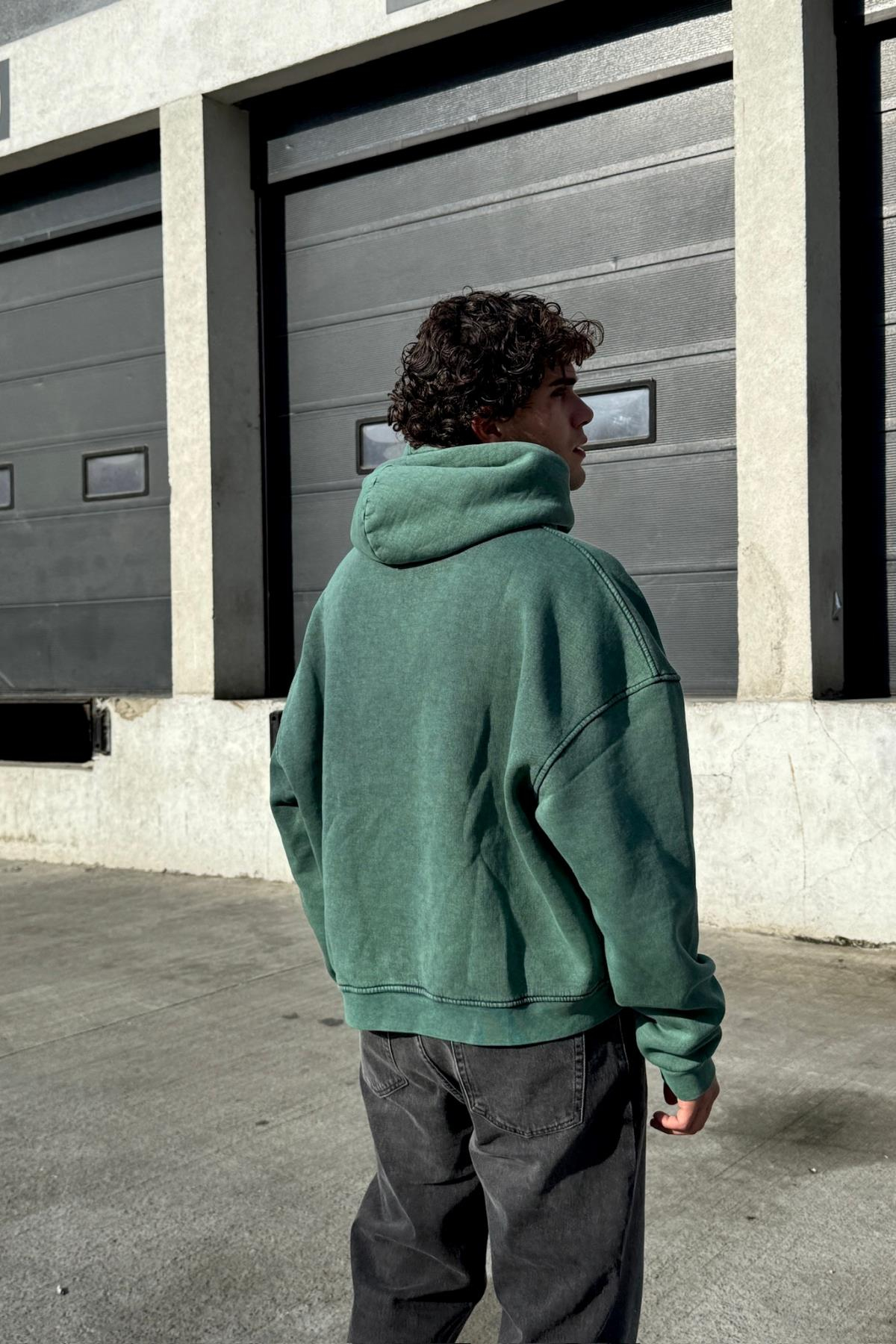 Premium Kumaş Yıkamalı Yeşil Oversize Sweatshirt JC01