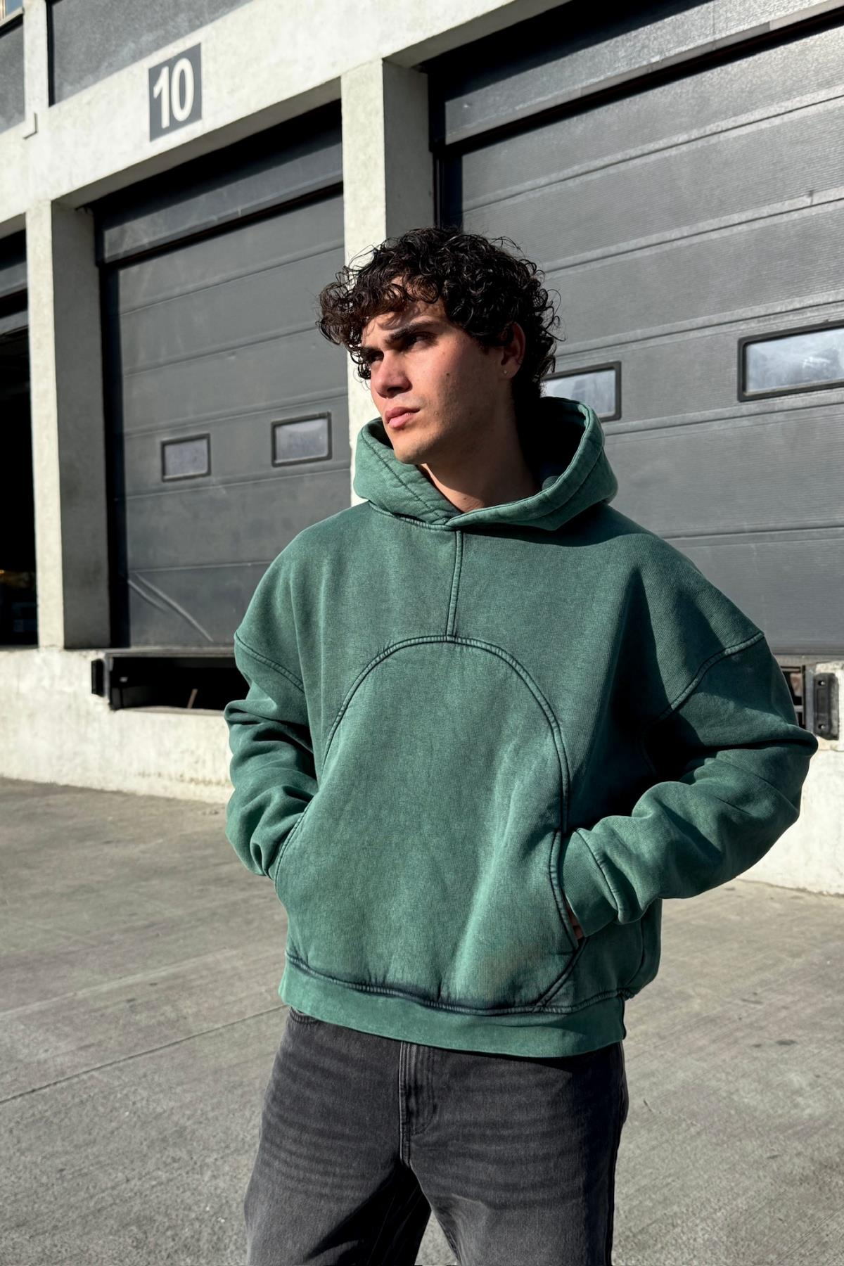 Premium Kumaş Yıkamalı Yeşil Oversize Sweatshirt JC01