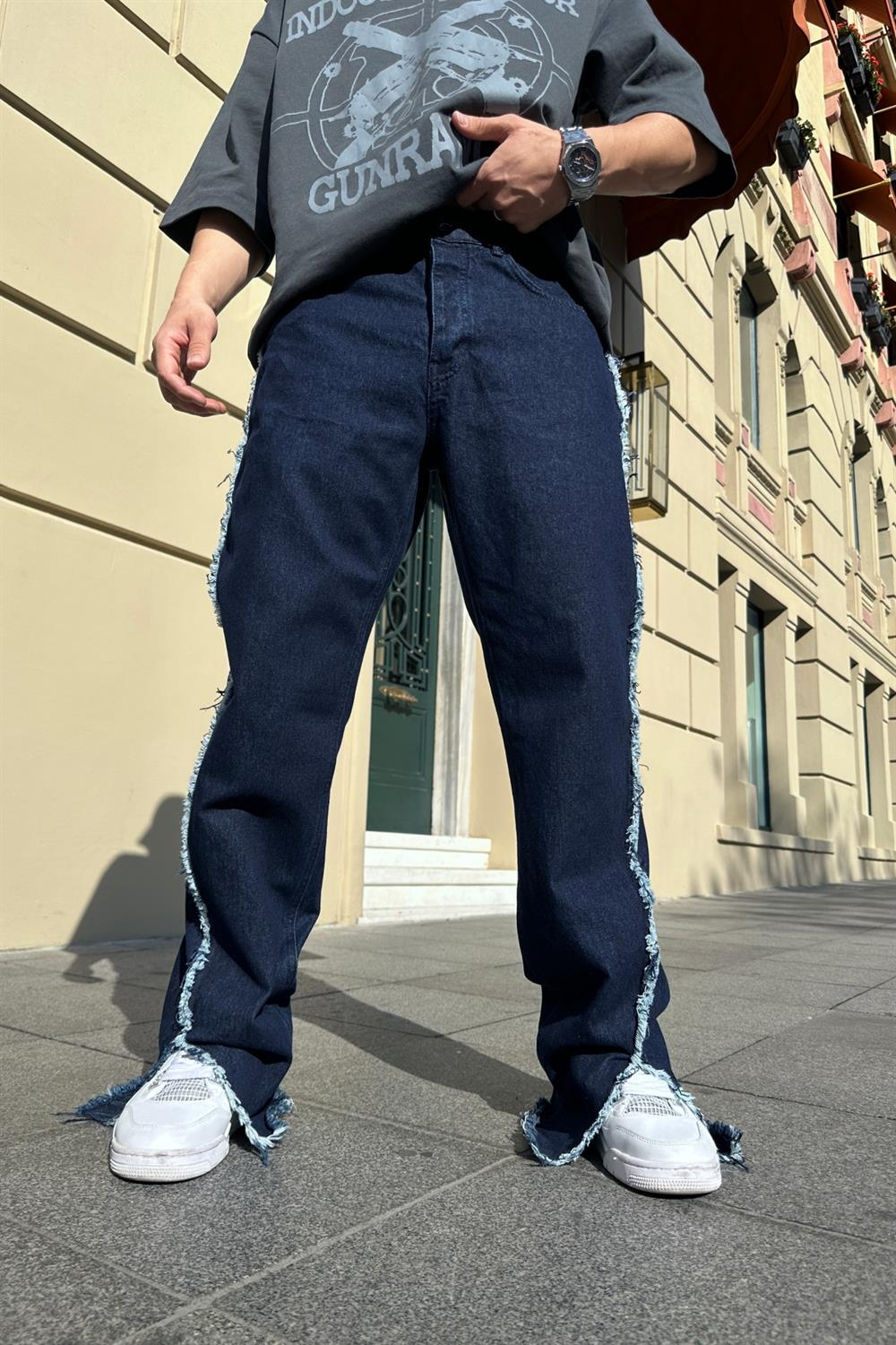 Püskül Şerit Detay Koyu Mavi Jean Pantolon P769