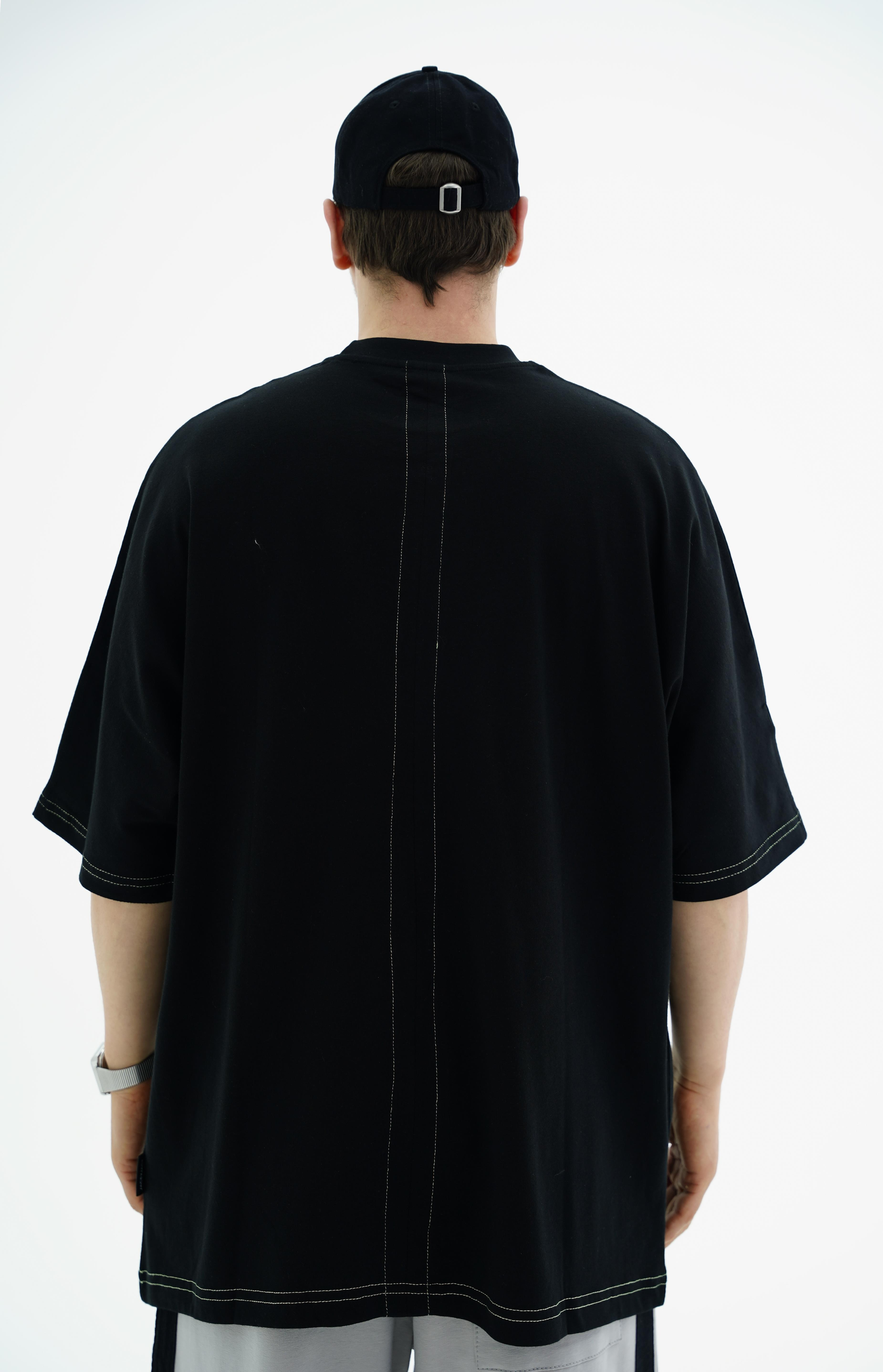 Puzzle Baskılı Siyah Oversize Tshirt JC01 24Y262
