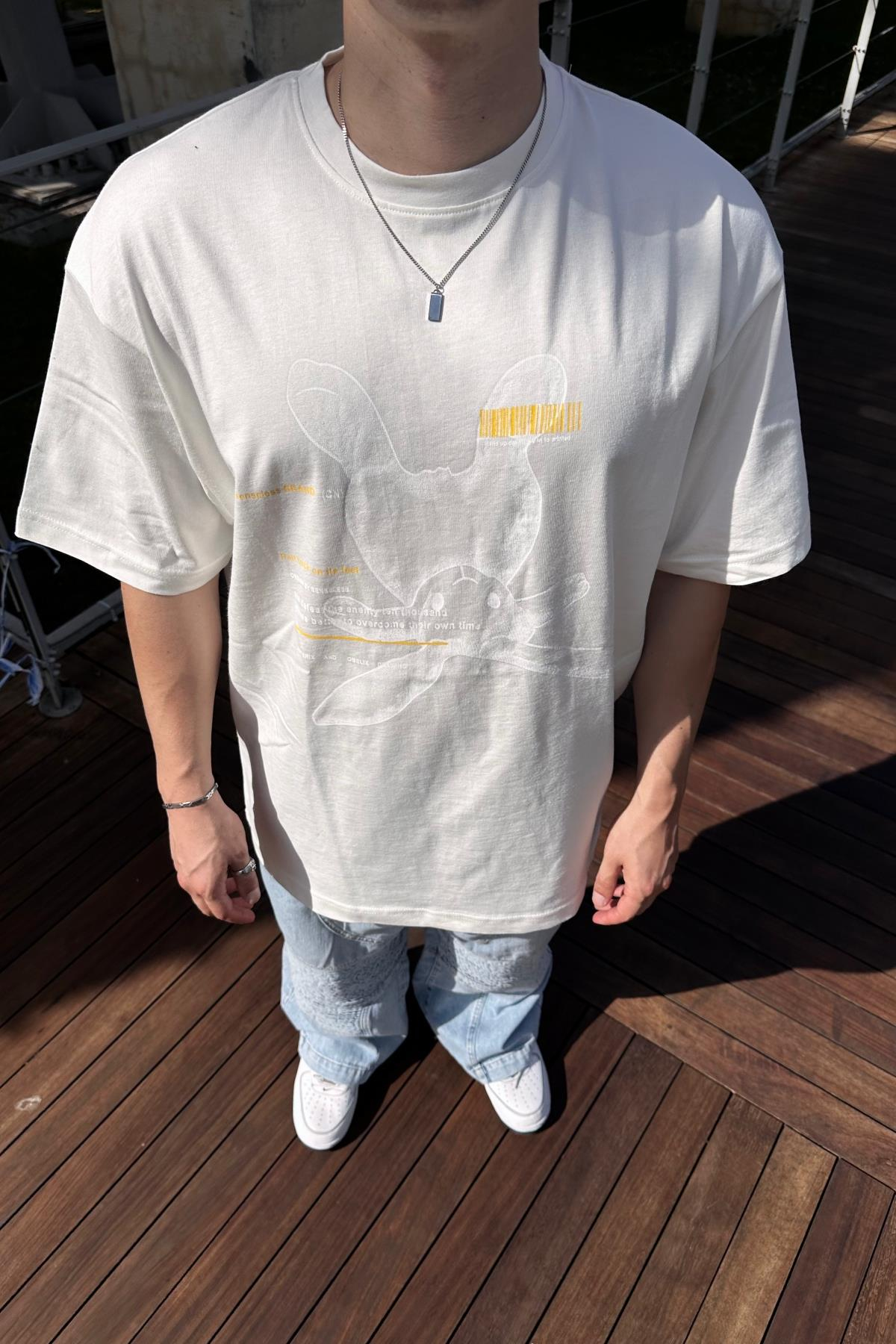 Rabbit Promo Beyaz Oversize Tshirt T1093